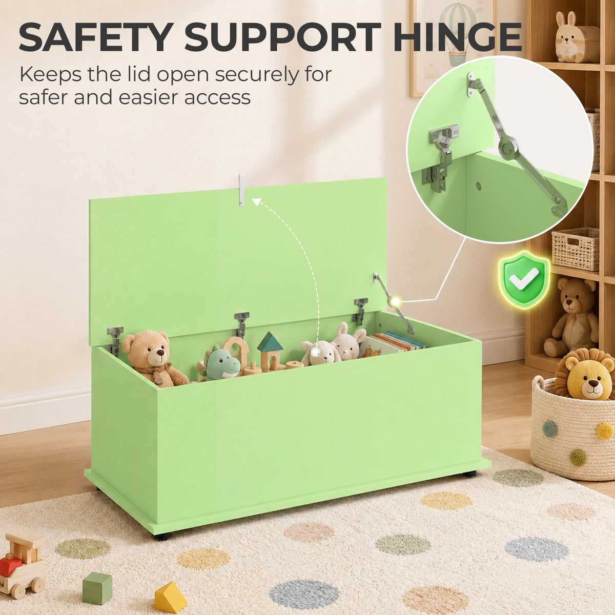 Storage Chest, Large 114L Blanket Box, Shoe Bench with Safety Hinged Lid, Storage Trunk, Bed End Bench for Bedroom, Hallway, Living room, Playroom, 100 x 40 x 40cm, Green