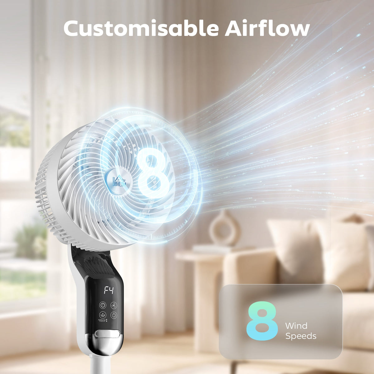 20 dB Silent Standing Fan for Bedroom, 41" Pedestal Fan with Remote, 85° Oscillating, 8 Speeds, Adjustable Height, 12H Timer, Aroma Diffuser, LED Display, White