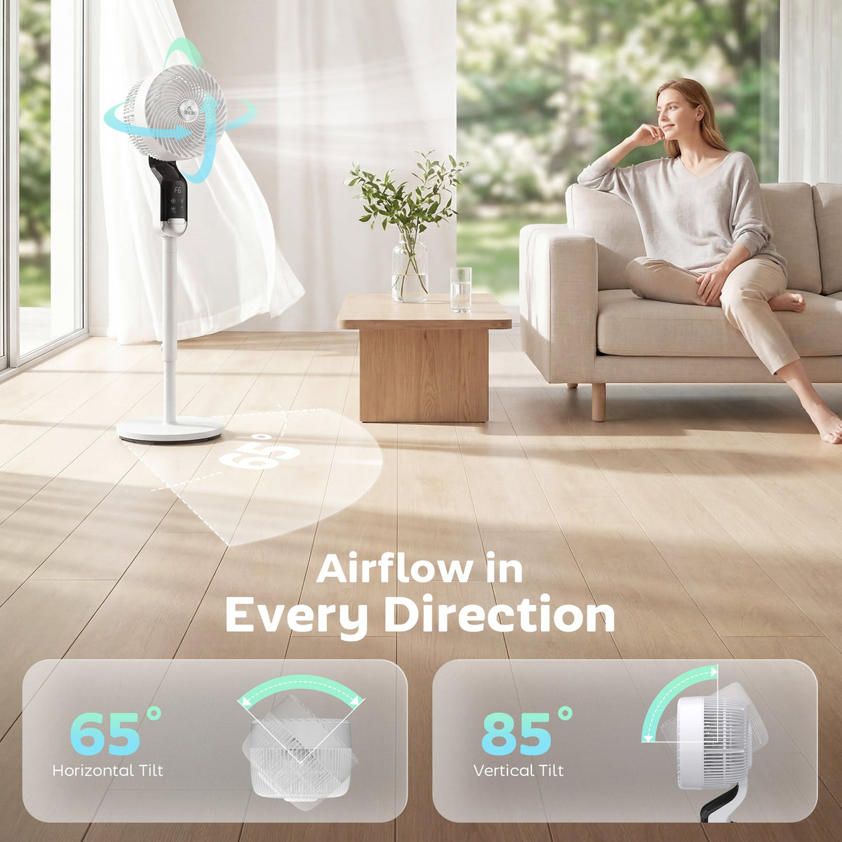 20 dB Silent Standing Fan for Bedroom, 41" Pedestal Fan with Remote, 85° Oscillating, 8 Speeds, Adjustable Height, 12H Timer, Aroma Diffuser, LED Display, White
