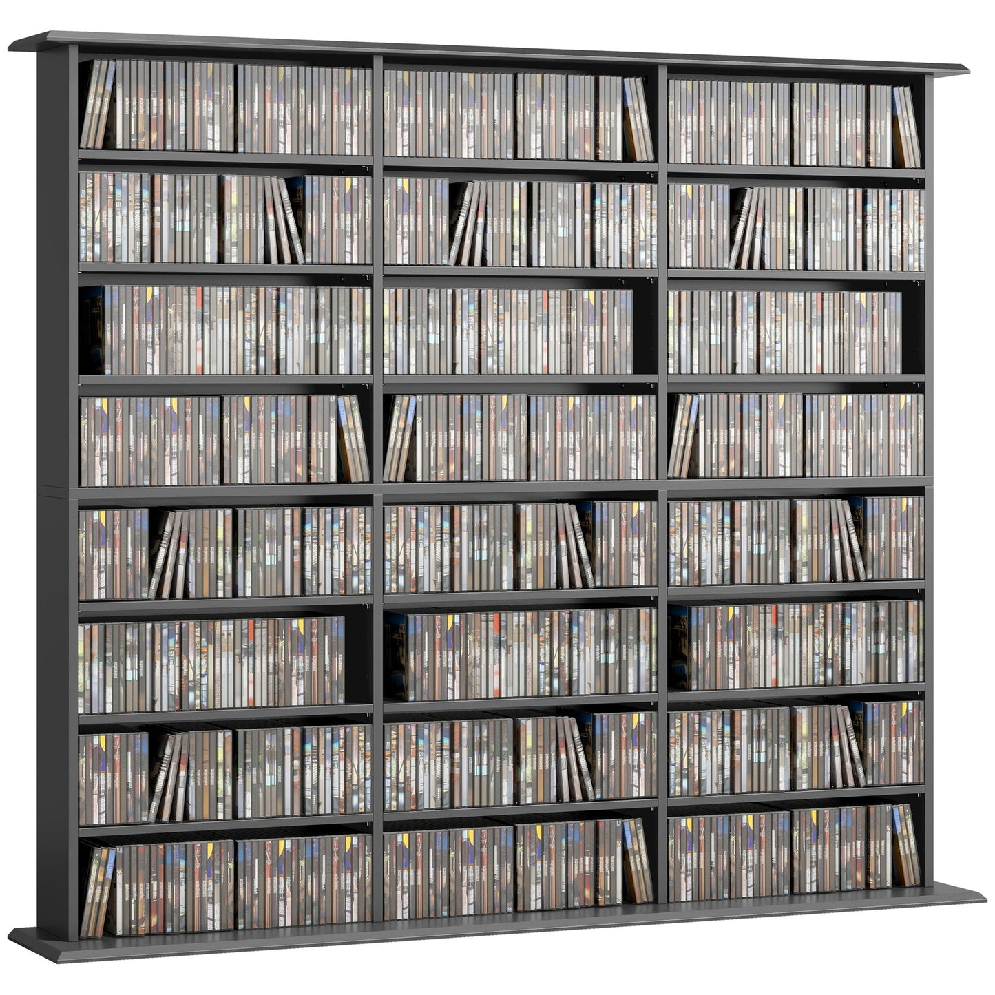1032 CD/594 DVD Storage Unit, Blu-ray Media Storage Shelf with 24 Compartments and 18 Adjustable Shelves, CD Tower for Living Room, Bedroom, Office, Black
