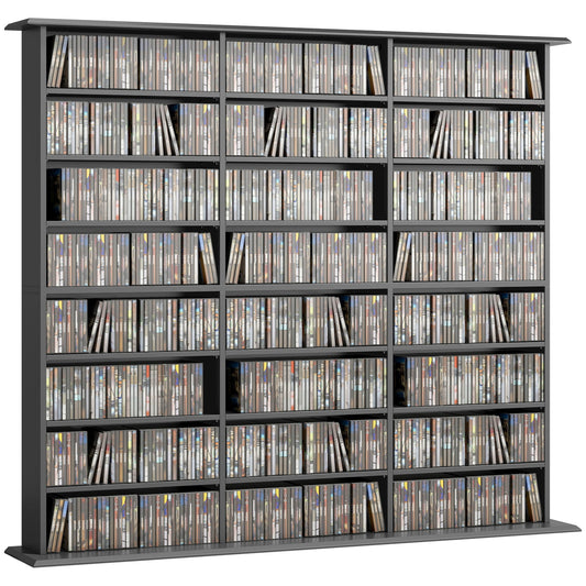 1032 CD/594 DVD Storage Unit, Blu-ray Media Storage Shelf with 24 Compartments and 18 Adjustable Shelves, CD Tower for Living Room, Bedroom, Office, Black