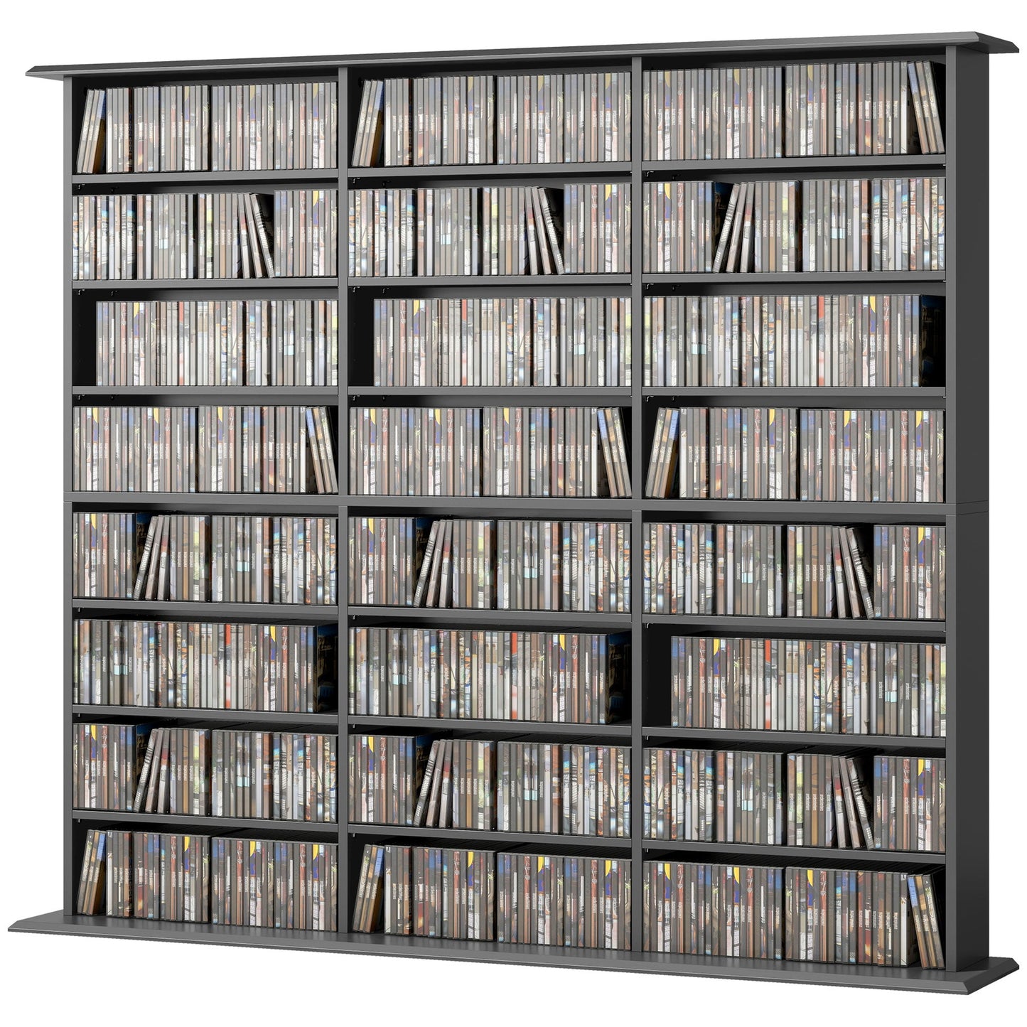 1032 CD/594 DVD Storage Unit, Blu-ray Media Storage Shelf with 24 Compartments and 18 Adjustable Shelves, CD Tower for Living Room, Bedroom, Office, Black