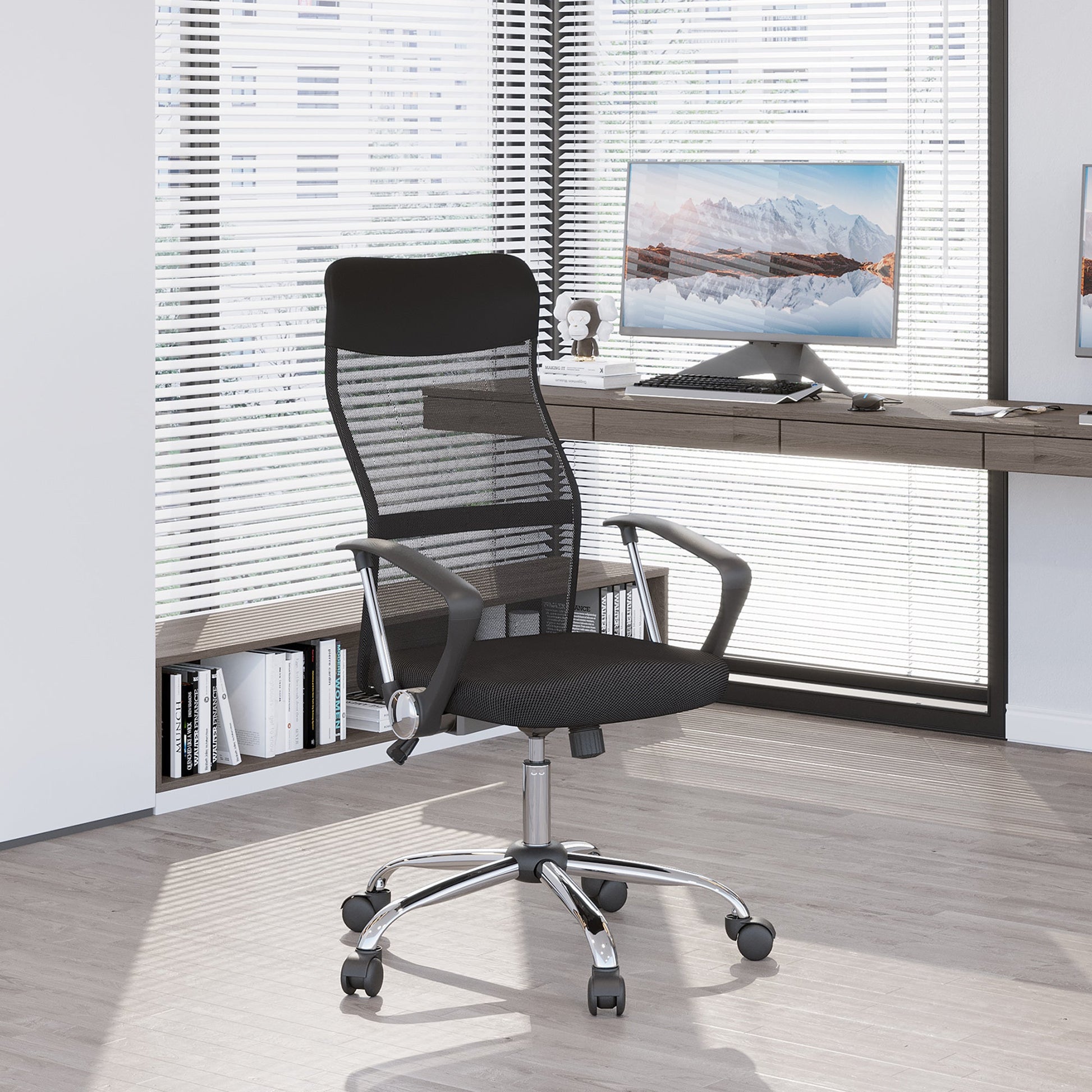 HOMCOM Mesh Office Chair, High Back Computer Desk Chair, Swivel Chair with Height Adjustable, Study Chair for Home Office, Black
