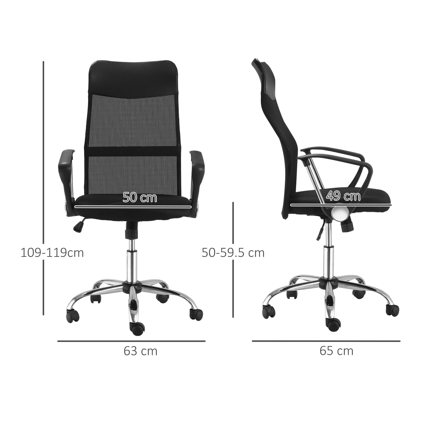 HOMCOM Mesh Office Chair, High Back Computer Desk Chair, Swivel Chair with Height Adjustable, Study Chair for Home Office, Black