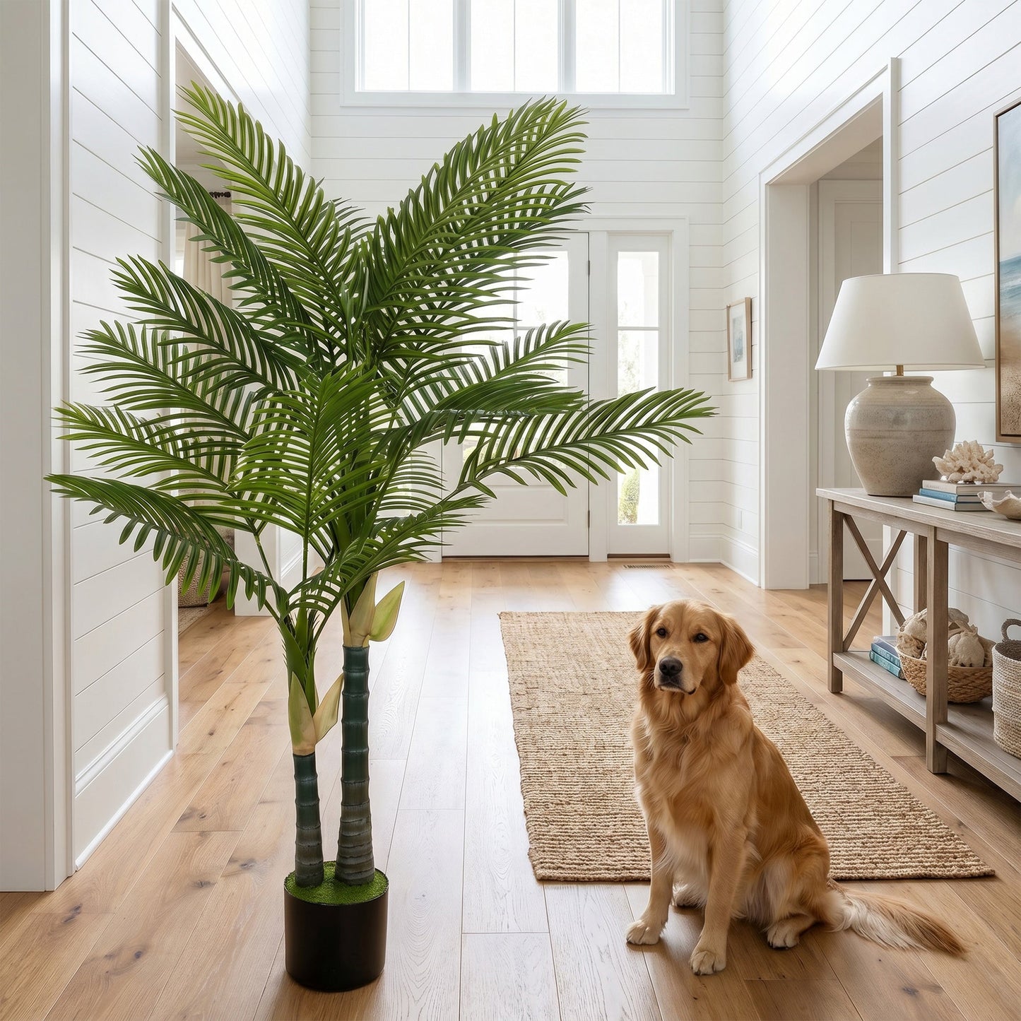 150cm Artificial Palm Tree with 16 PEVA Leaves in Pot, Decorative Artificial Plant with UV-resistant and Moss Effect, Fake Plant for Home Office Decor, Green