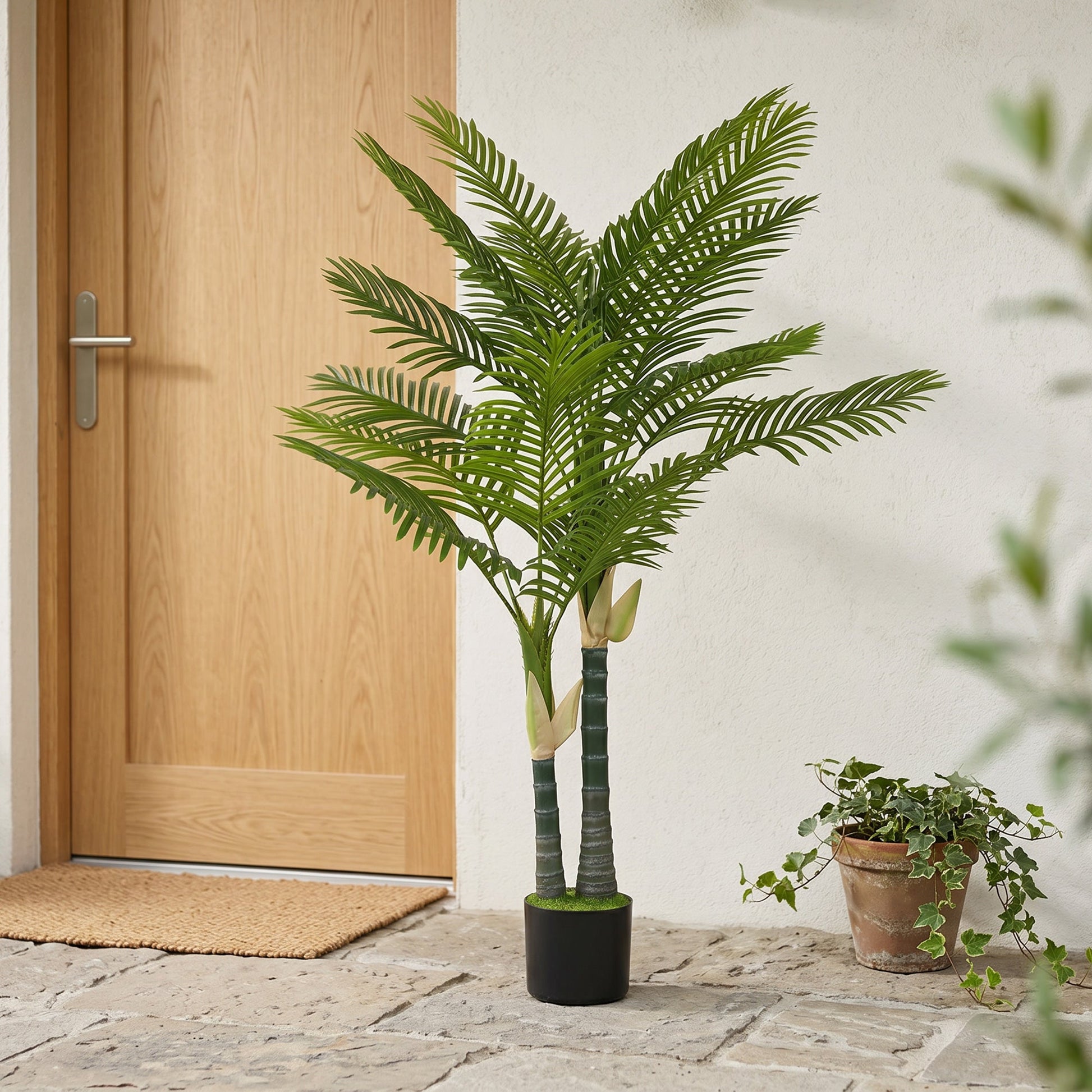 150cm Artificial Palm Tree with 16 PEVA Leaves in Pot, Decorative Artificial Plant with UV-resistant and Moss Effect, Fake Plant for Home Office Decor, Green