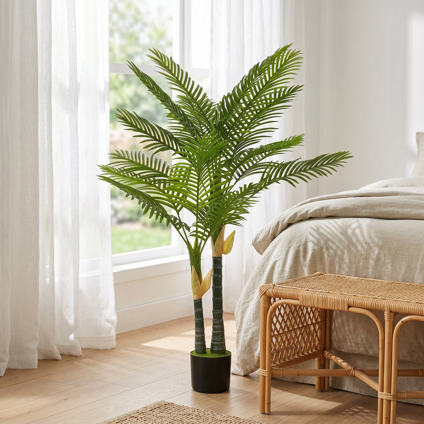 150cm Artificial Palm Tree with 16 PEVA Leaves in Pot, Decorative Artificial Plant with UV-resistant and Moss Effect, Fake Plant for Home Office Decor, Green