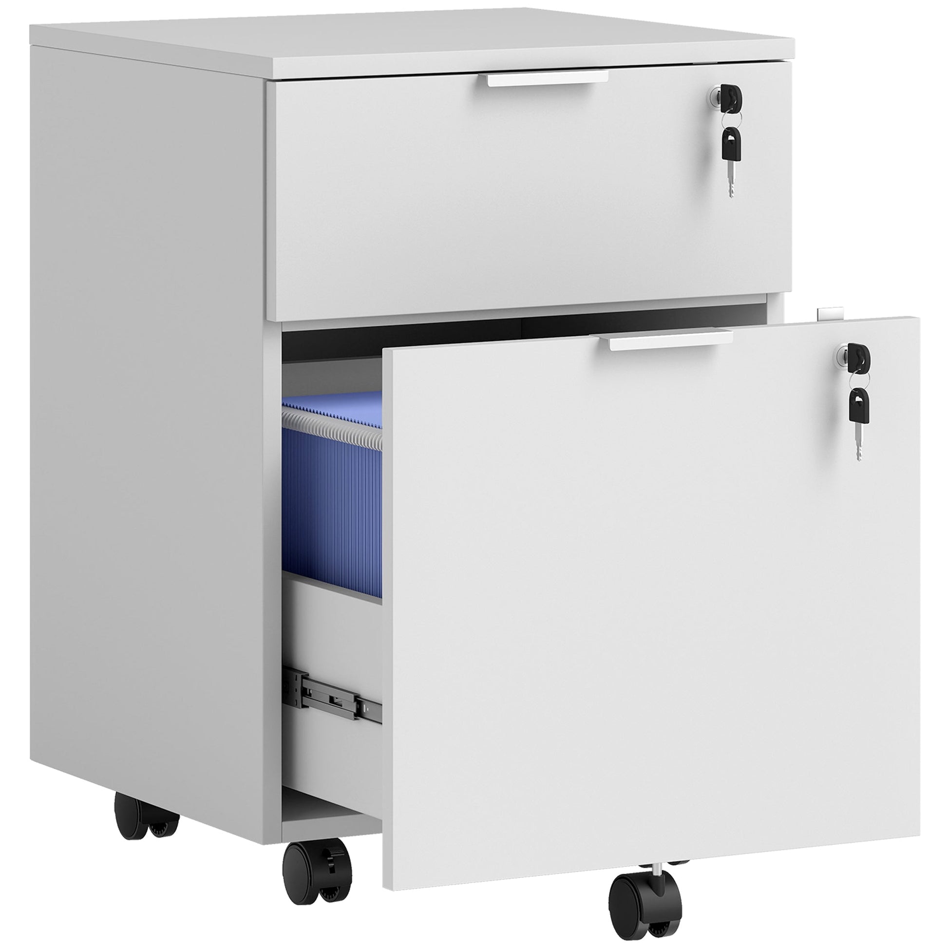 Mobile File Cabinet with Wheels and Lock, 2 Drawer Under Desk Office Cabinet, Adjustable A4 and Letter Hanging Bars, White