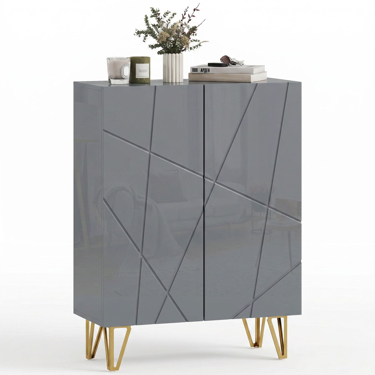 Narrow Shoe Cabinet, Slim Shoe Storage Cabinet with Soft-Close Hinges and Adjustable Shelves for 15-20 Pairs of Shoes, Grey