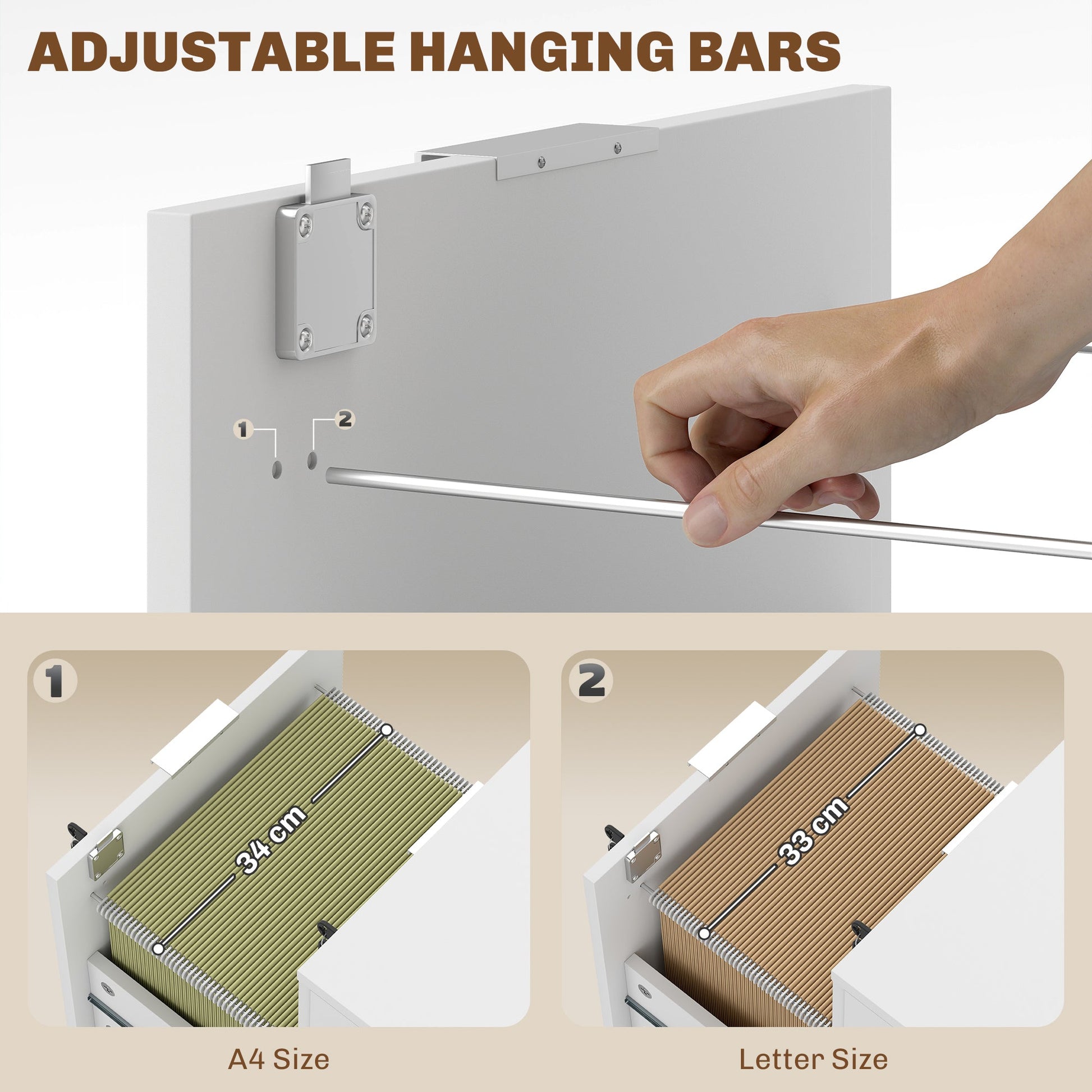 Mobile File Cabinet with Wheels and Lock, 2 Drawer Under Desk Office Cabinet, Adjustable A4 and Letter Hanging Bars, White