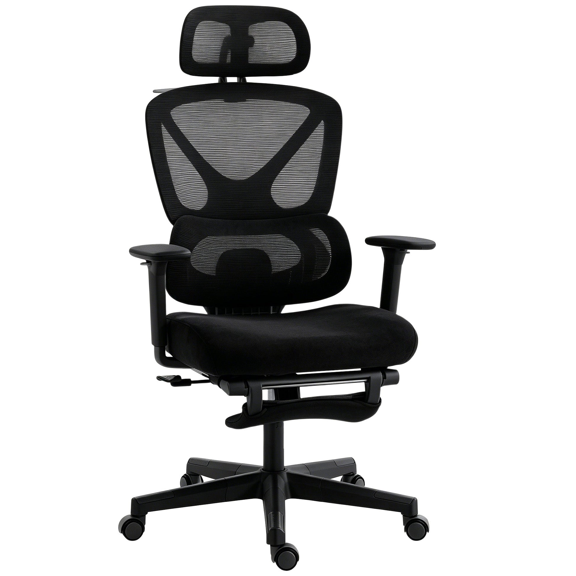 Ergonomic Office Chair, Mesh Desk Chair with 3D Armrests, Rotatable Headrest, Adjustable Lumbar Support, Coat Hanger, Recliner Computer Swivel Chair with Footrest for Home Office, Black