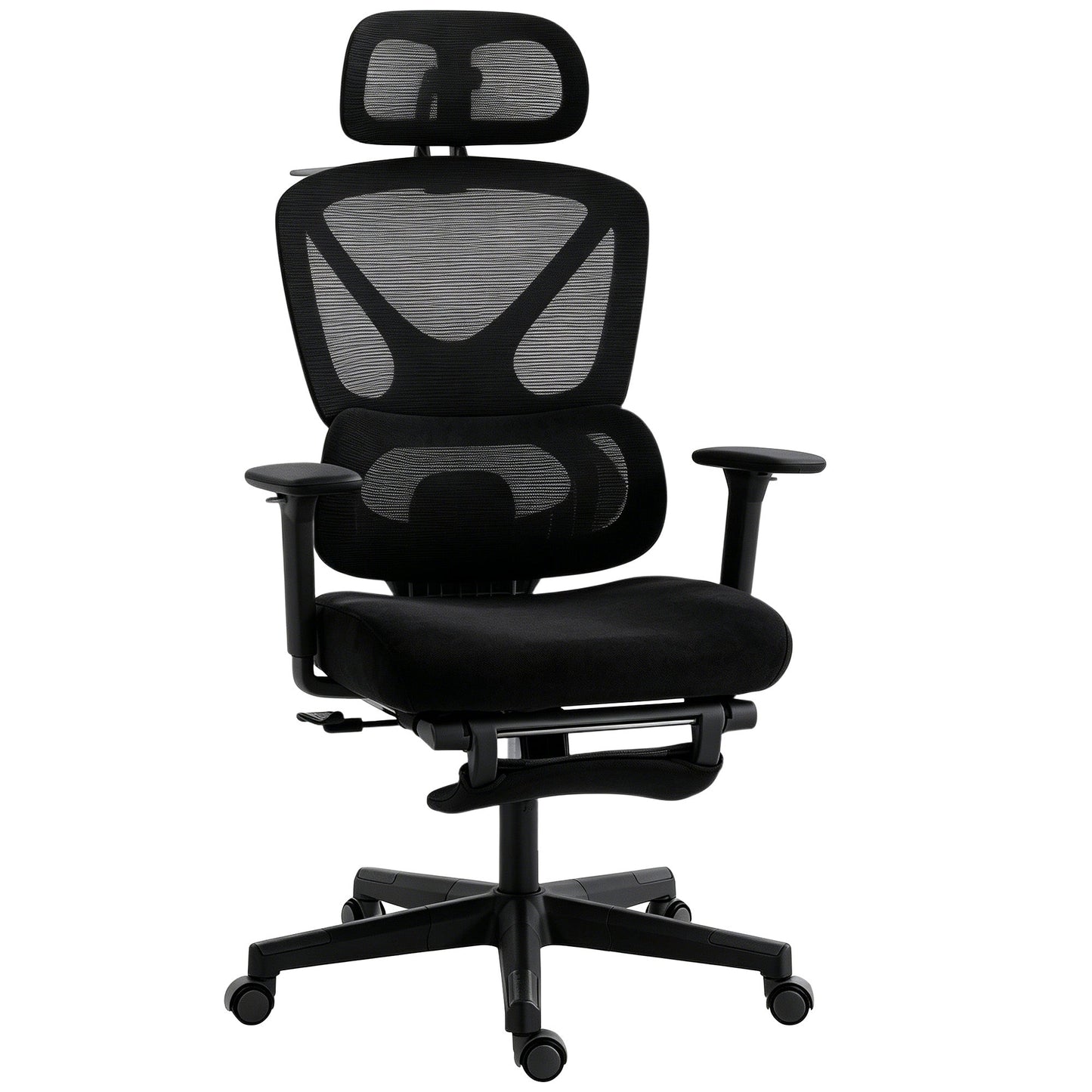 Ergonomic Office Chair, Mesh Desk Chair with 3D Armrests, Rotatable Headrest, Adjustable Lumbar Support, Coat Hanger, Recliner Computer Swivel Chair with Footrest for Home Office, Black