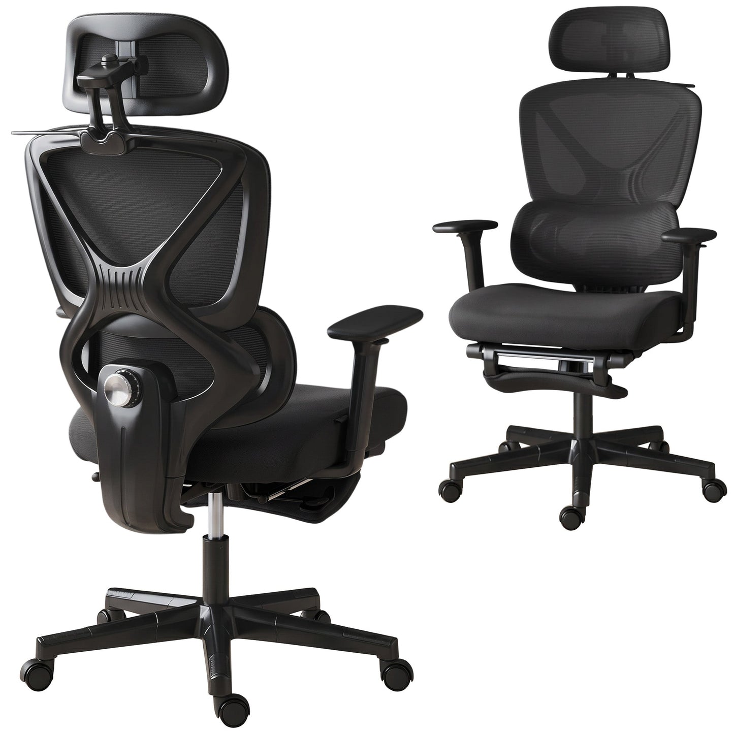 Ergonomic Office Chair, Mesh Desk Chair with 3D Armrests, Rotatable Headrest, Adjustable Lumbar Support, Coat Hanger, Recliner Computer Swivel Chair with Footrest for Home Office, Black