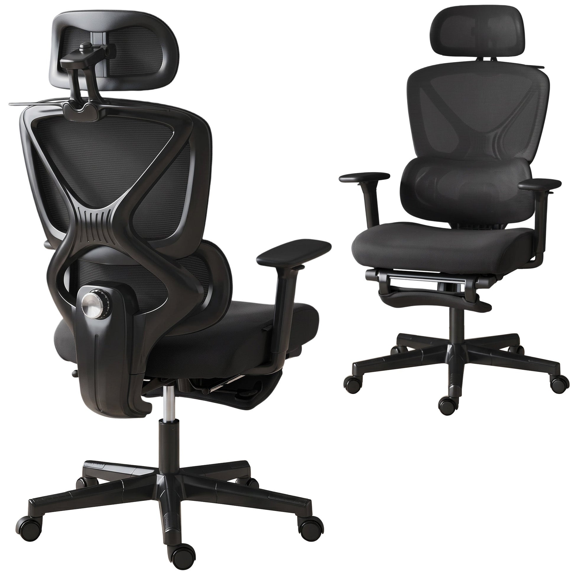 Ergonomic Office Chair, Mesh Desk Chair with 3D Armrests, Rotatable Headrest, Adjustable Lumbar Support, Coat Hanger, Recliner Computer Swivel Chair with Footrest for Home Office, Black