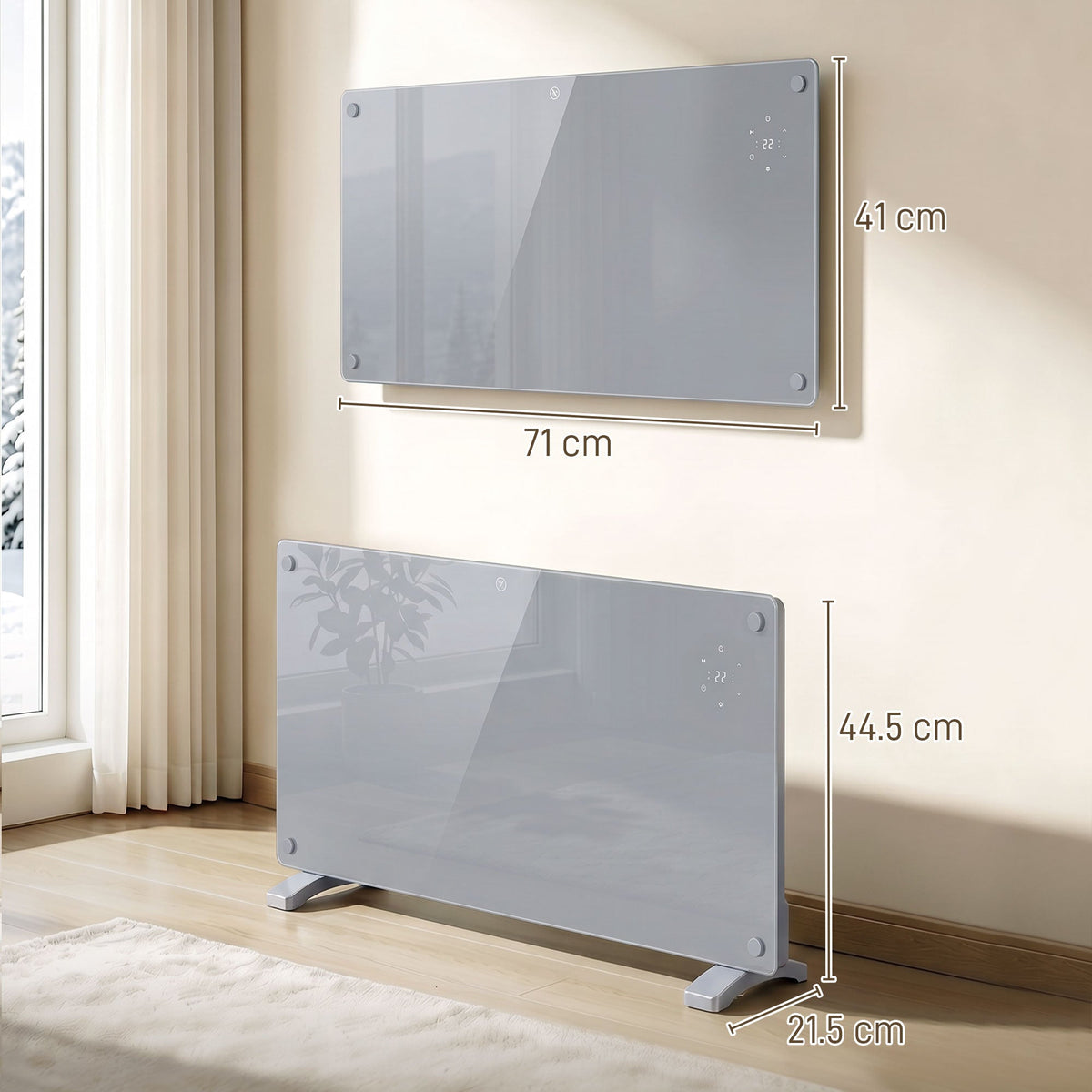 1500W Smart Glass Panel Heater Wall Mounted & Freestanding, Wifi Enabled, Works With Alexa & Google Home, Electric Heater with Weekly Timer, Open Window & Anti-Frost Mode, Thermostat, Grey