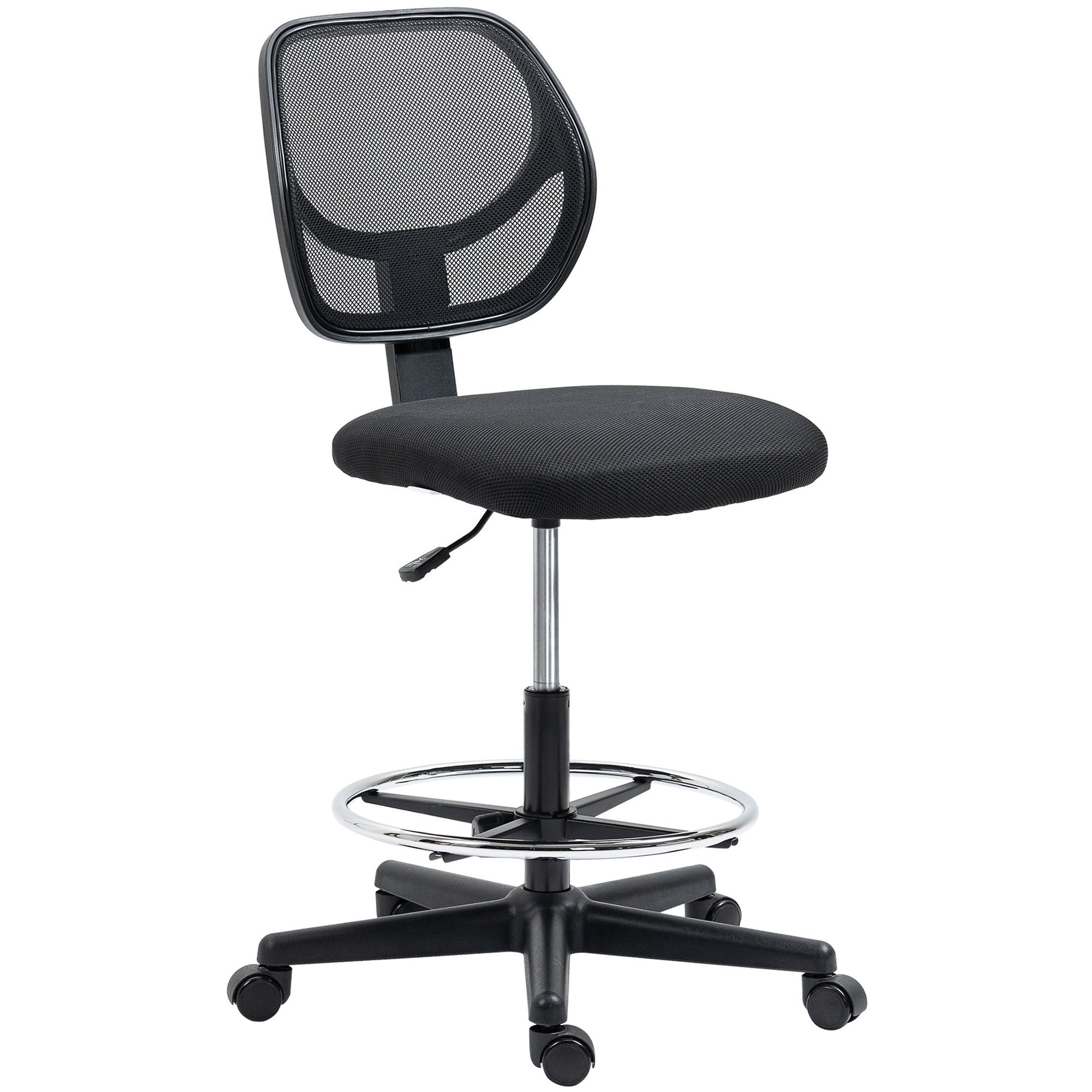 Vinsetto Drafting Chair, Standing Desk Chair, Painting Chair with Adjustable Height, Footrest Ring, Black