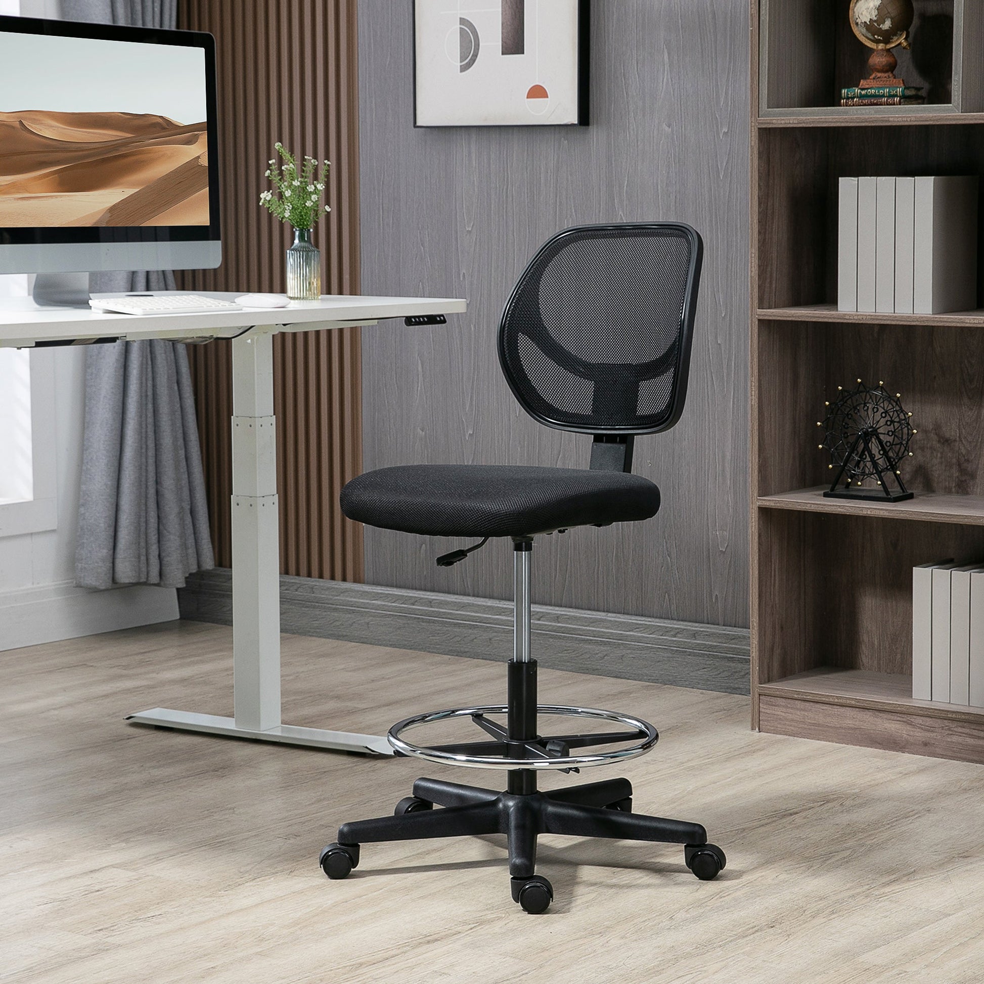 Vinsetto Drafting Chair, Standing Desk Chair, Painting Chair with Adjustable Height, Footrest Ring, Black