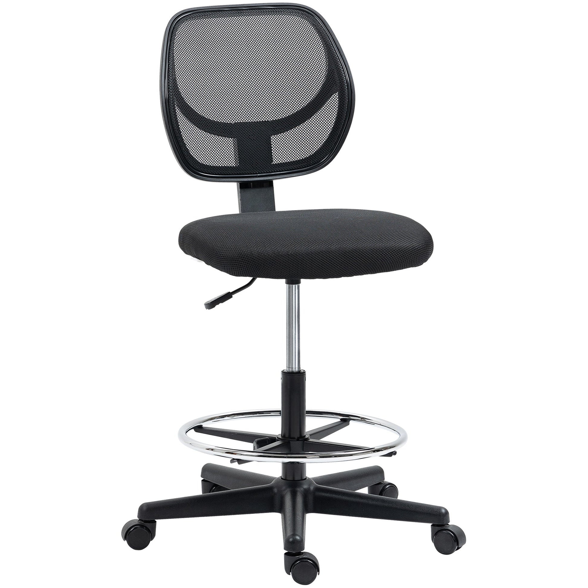 Vinsetto Drafting Chair, Standing Desk Chair, Painting Chair with Adjustable Height, Footrest Ring, Black
