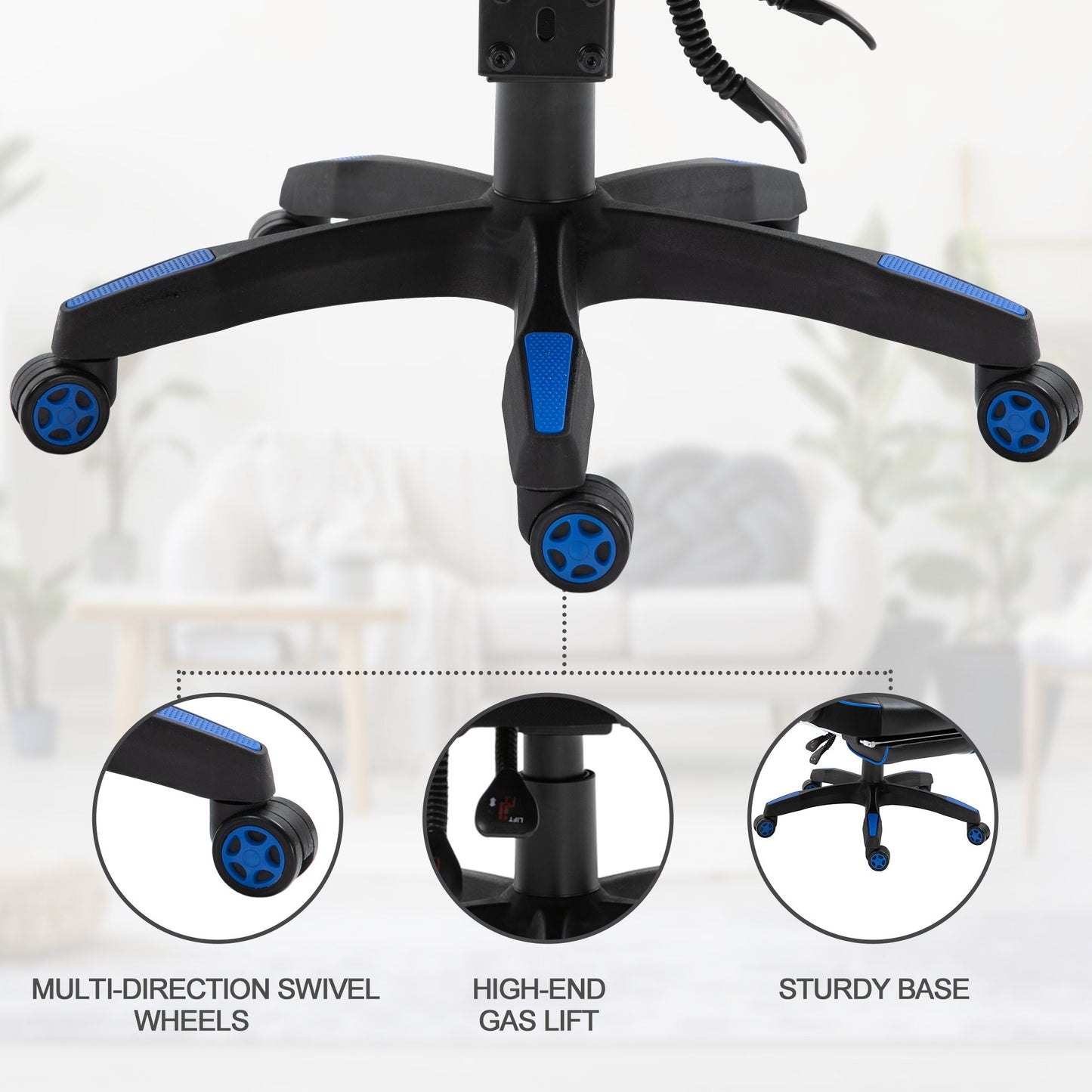 Vinsetto Computer Gaming Chair, Racing Desk Chair with Lumbar Support and Footrest, PU Leather Gamer Chair with Headrest and Swivel Wheels for Home, Blue