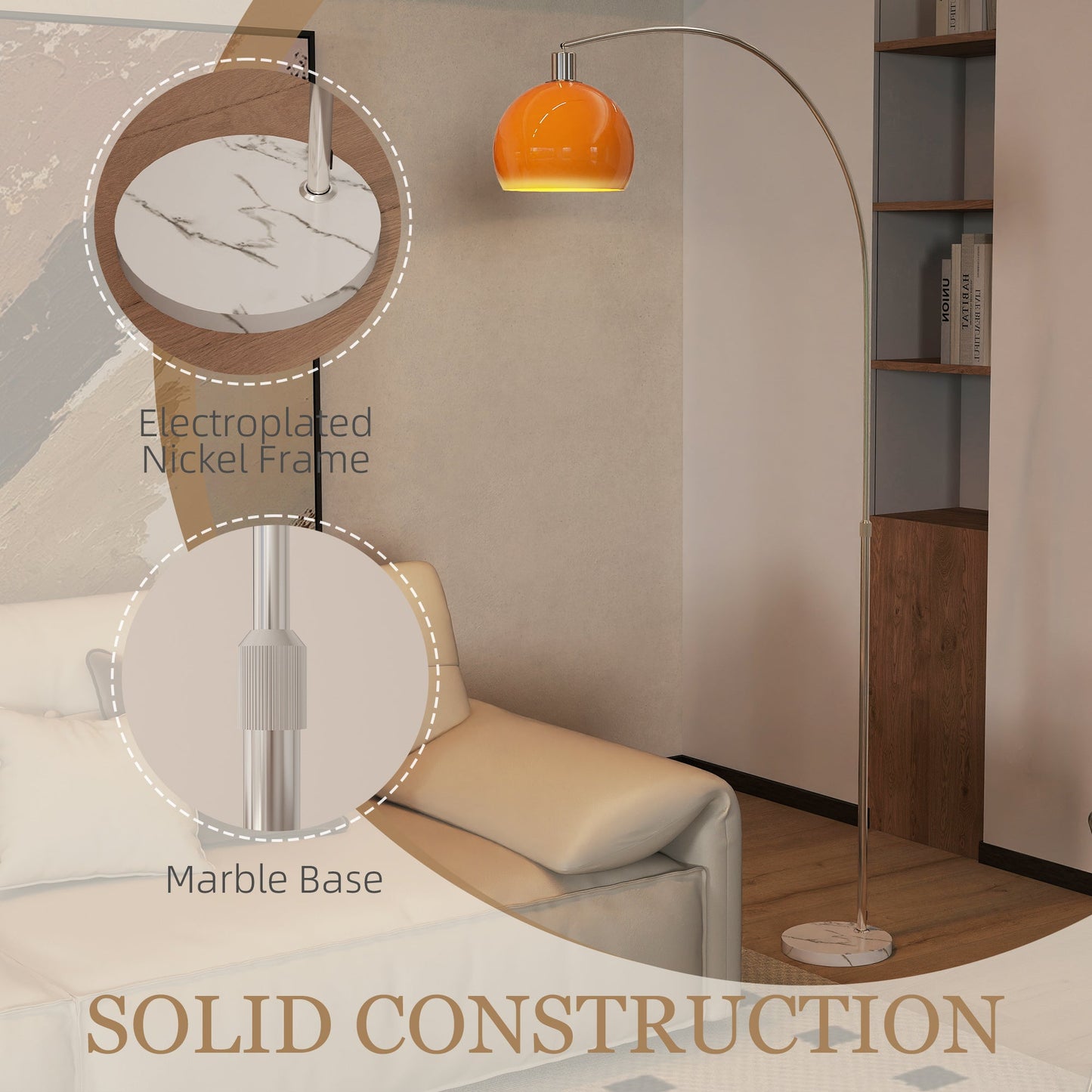 Floor Lamp for Living Room, Modern Standing Lamp with Shade & Foot Switch, Minimalist Tall Pole Lampshade for Bedroom, Office, Orange