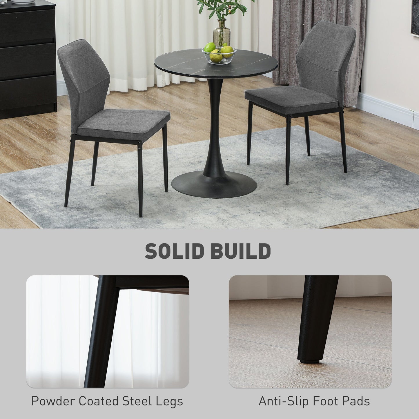 Velvet Dining Chairs Set of 2, Modern Armless Upholstered Kitchen Chairs with Metal Legs, Curved Back and Padded Seat, for Dining Room, Bedroom, Living Room, Grey