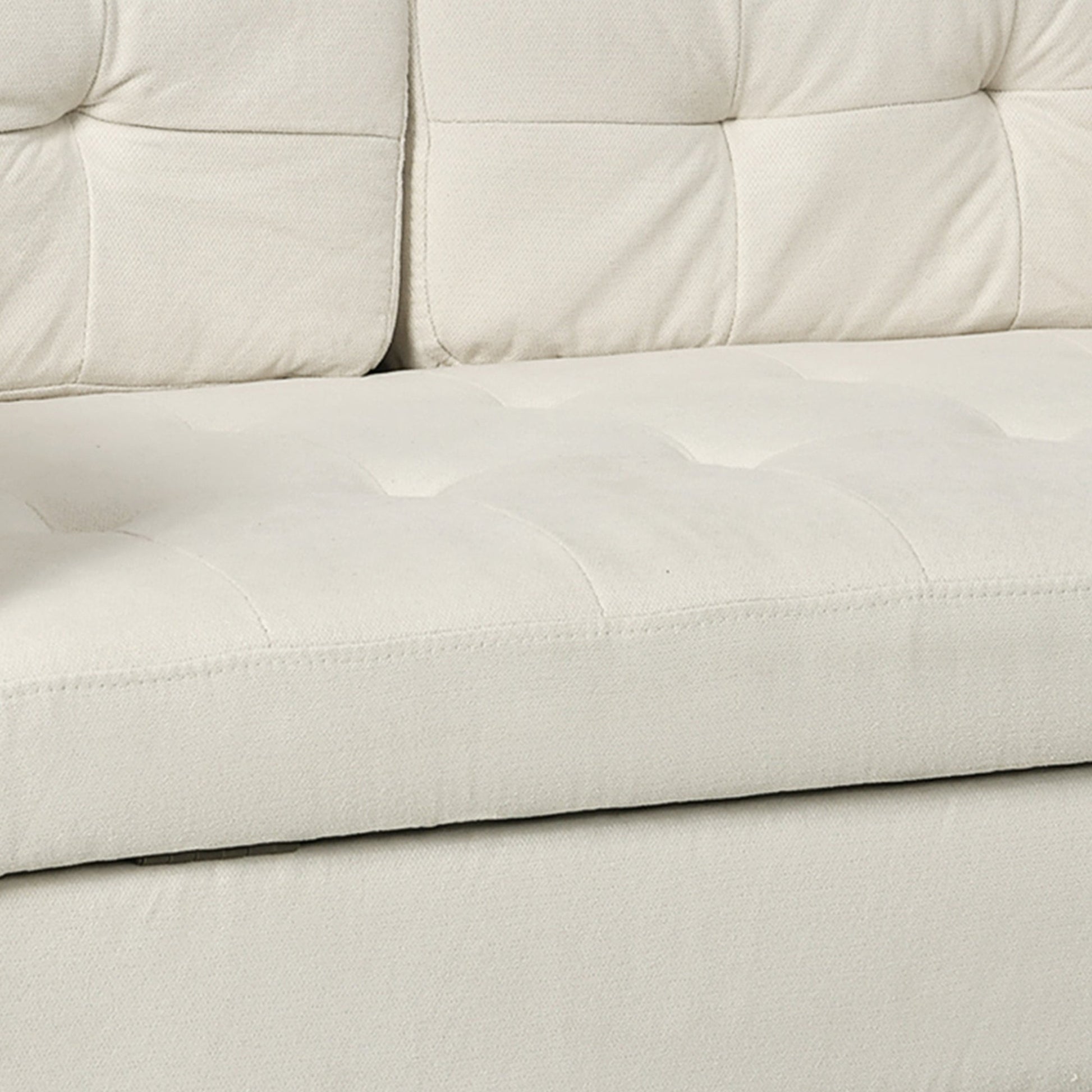 HOMCOM Modern 2 Seater Sofa with Hidden Storage, 117cm Tufted Cotton Couch with Wood Legs, Compact Loveseat for Living Room, Kitchen, Cream White