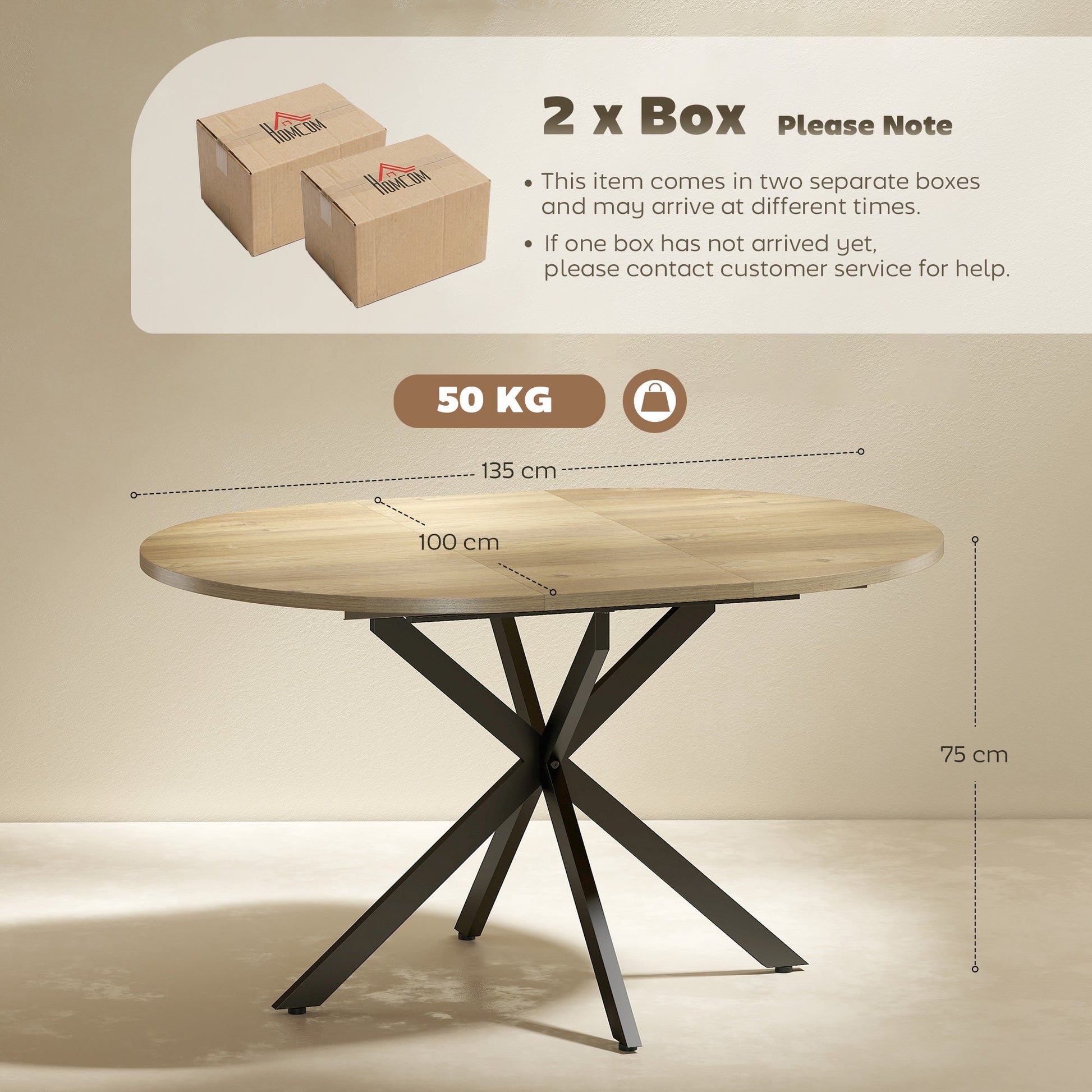 Extendable Dining Table for 4-6, 100-135 cm Kitchen Dinner Table with Butterfly Leaf and X-Shape Base, Space-Saving, Round to Oval for Home, Living Room, Natural Wood