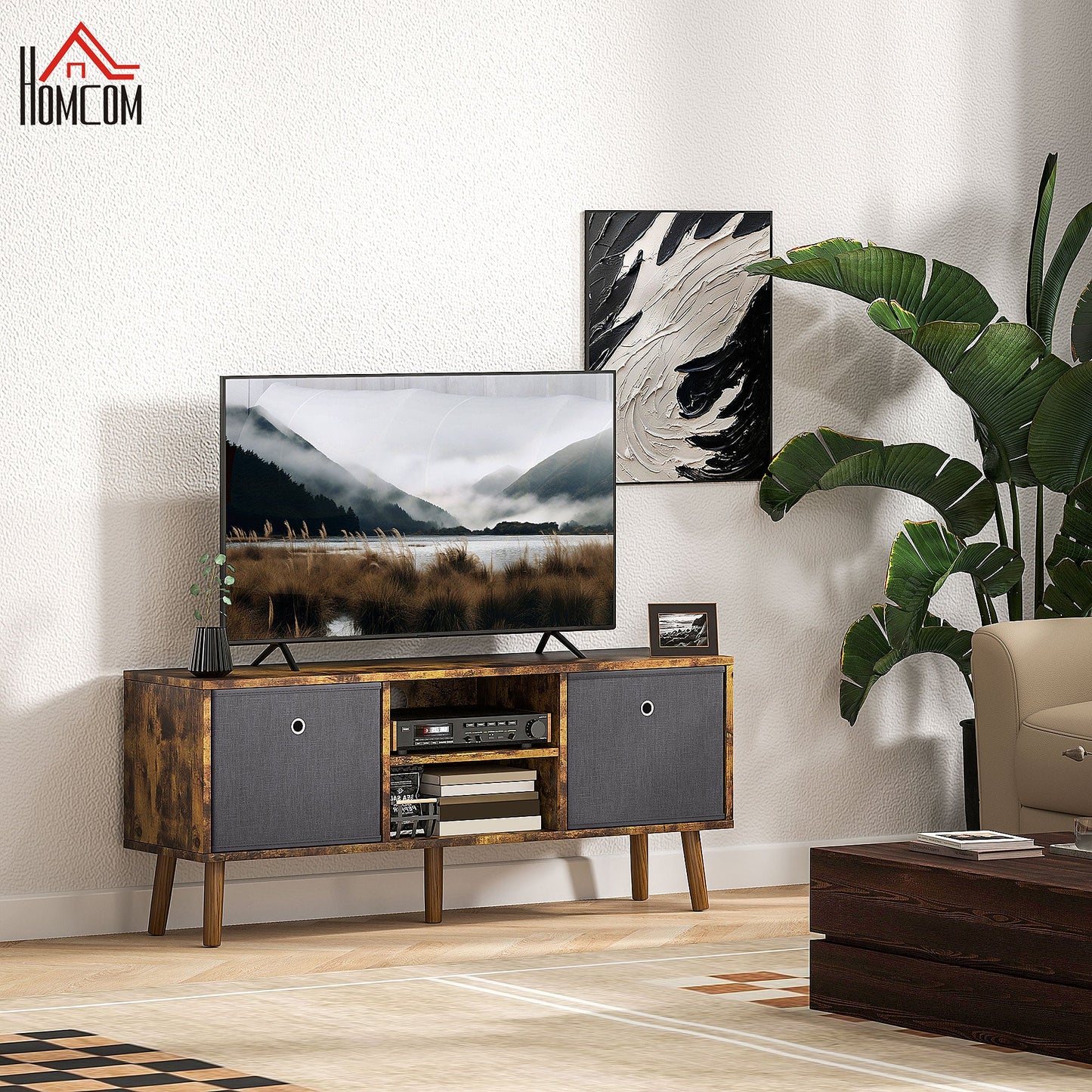 HOMCOM TV Cabinet Stand Unit for TVs up to 50" Flat Screen with Foldable Drawers and Shelves, Entertainment Centre for Living Room, Bedroom Rustic Brown