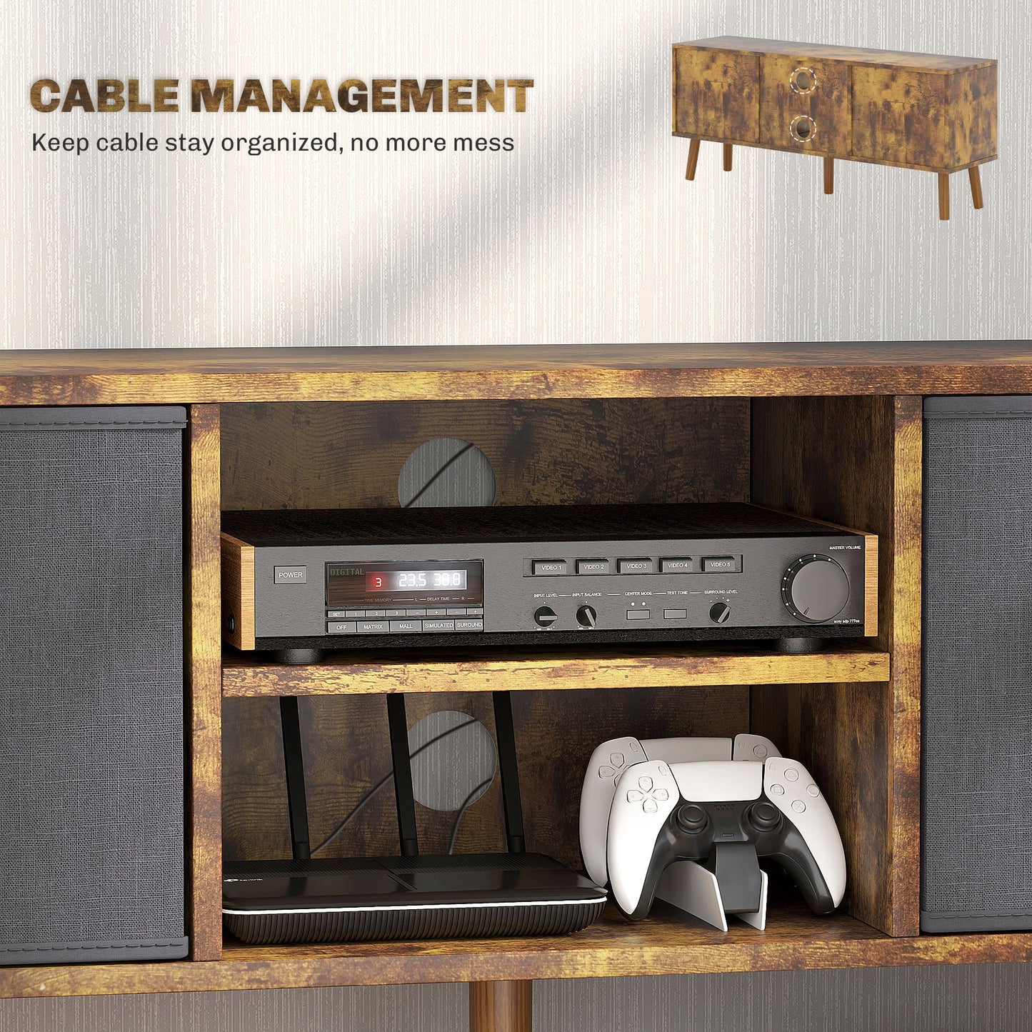 HOMCOM TV Cabinet Stand Unit for TVs up to 50" Flat Screen with Foldable Drawers and Shelves, Entertainment Centre for Living Room, Bedroom Rustic Brown
