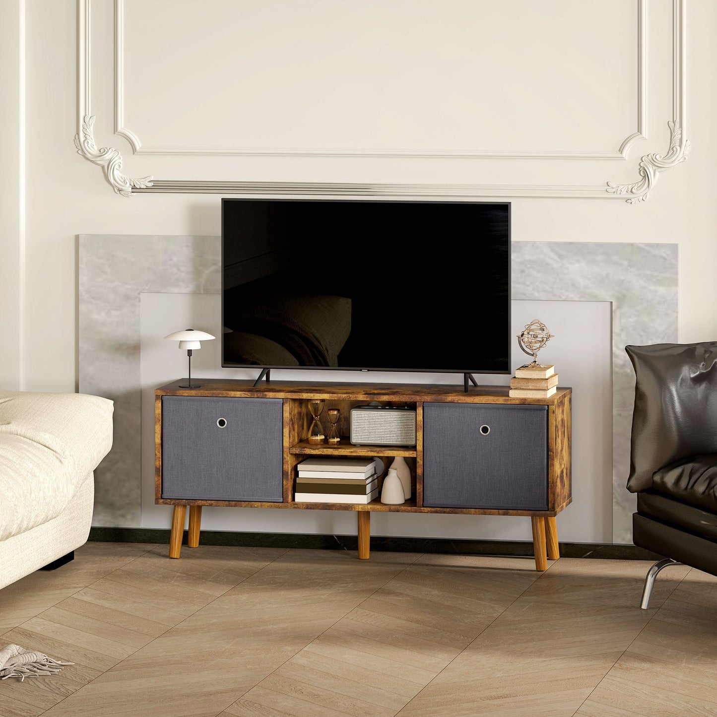 HOMCOM TV Cabinet Stand Unit for TVs up to 50" Flat Screen with Foldable Drawers and Shelves, Entertainment Centre for Living Room, Bedroom Rustic Brown