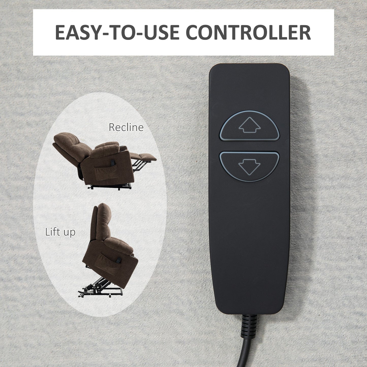 HOMCOM Power Lift Chair Recliner for Elderly, Velvet-touch Fabric Electric Riser and Recliner Chair for Living Room with Remote Control, Side Pockets, Cup Holders, Dark Brown