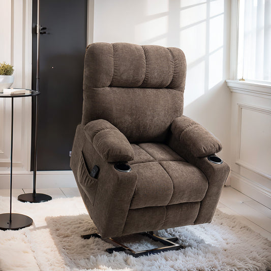 HOMCOM Power Lift Chair Recliner for Elderly, Velvet-touch Fabric Electric Riser and Recliner Chair for Living Room with Remote Control, Side Pockets, Cup Holders, Dark Brown