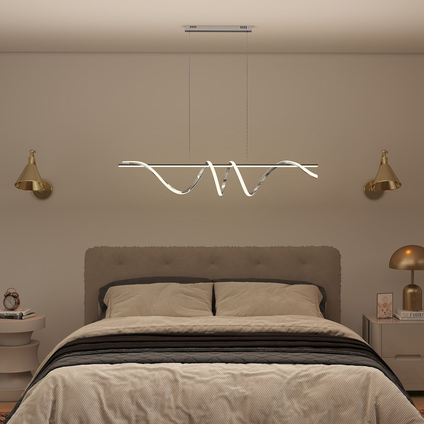 LED Pendant Light, Modern Ceiling Light with 3000K/4000K/6000K Temperatures, Adjustable Height Hanging Fixture with Wall Switch for Kitchen Island, Dining Room, Silver Tone