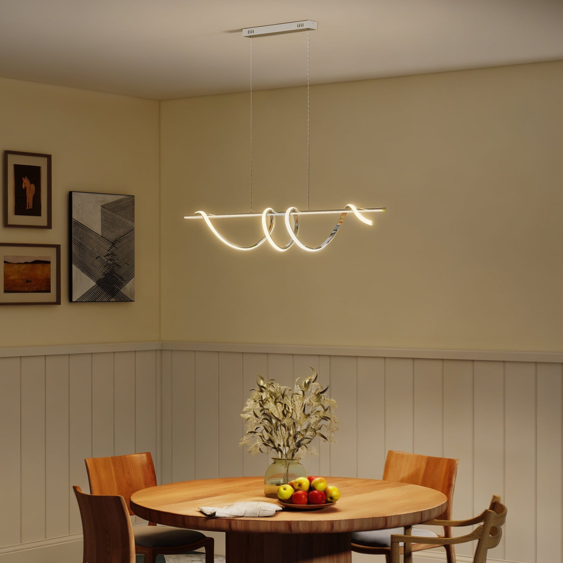 LED Pendant Light, Modern Ceiling Light with 3000K/4000K/6000K Temperatures, Adjustable Height Hanging Fixture with Wall Switch for Kitchen Island, Dining Room, Silver Tone