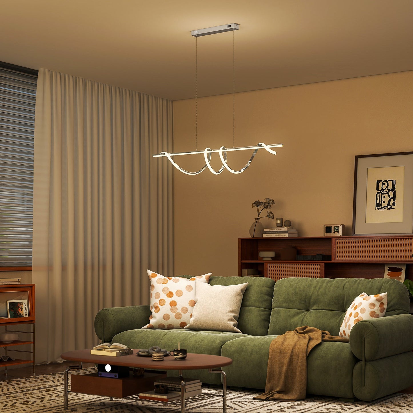 LED Pendant Light, Modern Ceiling Light with 3000K/4000K/6000K Temperatures, Adjustable Height Hanging Fixture with Wall Switch for Kitchen Island, Dining Room, Silver Tone
