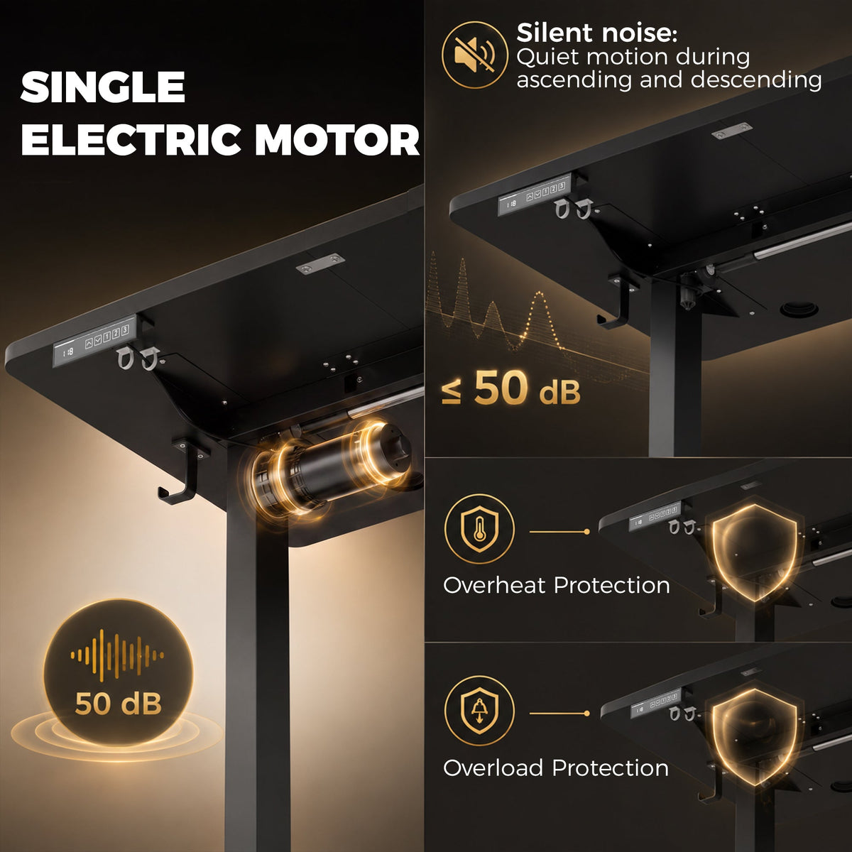 Electric Standing Desk Height Adjustable 140 x 60cm, Sit Stand Desk with 3 Memory Presets, Quiet Home Office Computer Desk with LED Display, Cable Holes & Hooks for Bedroom, Home Office, Black