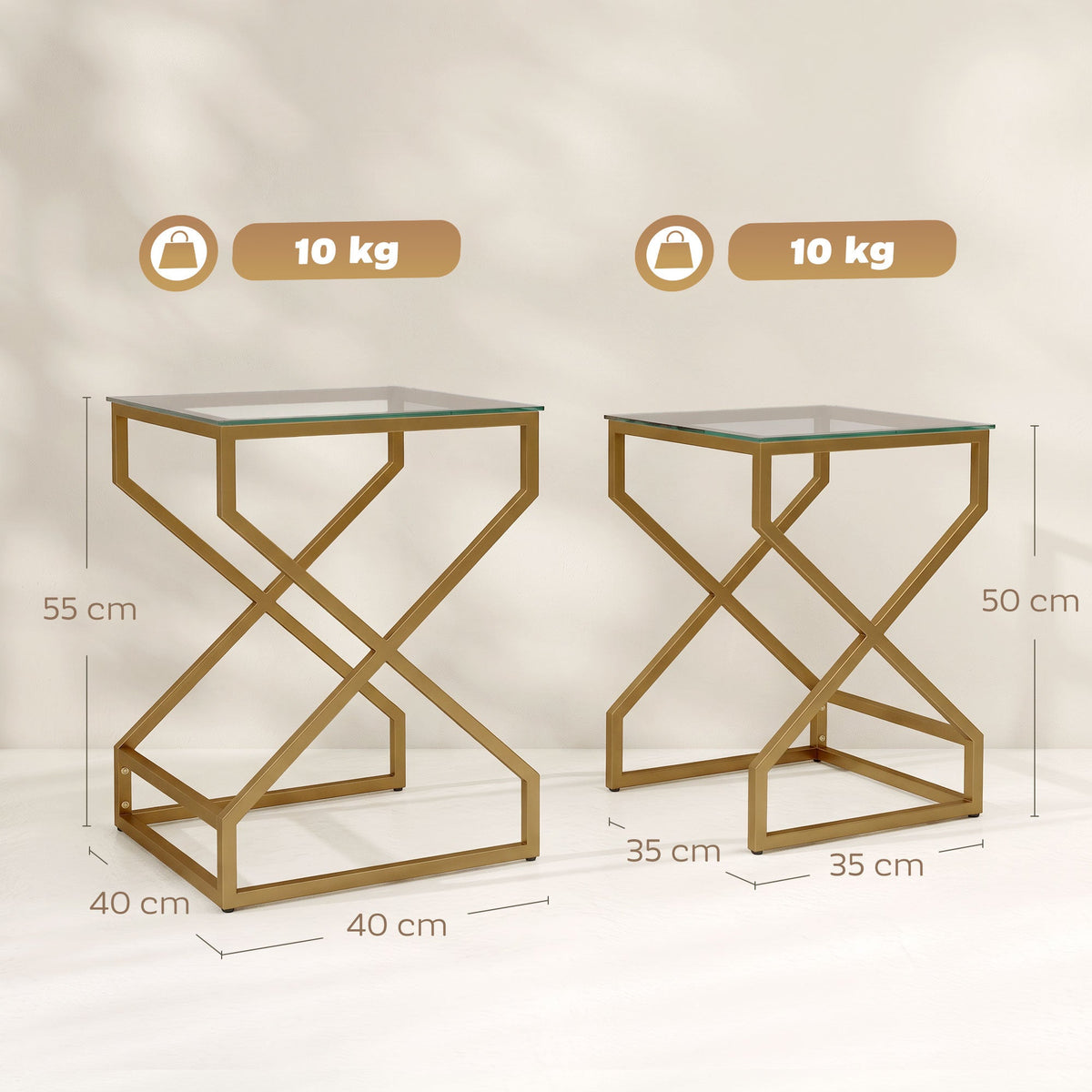 Nest of Tables, Side Table Set of 2 with Transparent Top, Coffee Table Set with Foot Pads, Steel Frame and Tempered Glass Top for Living Room Bedroom Office, Transparent