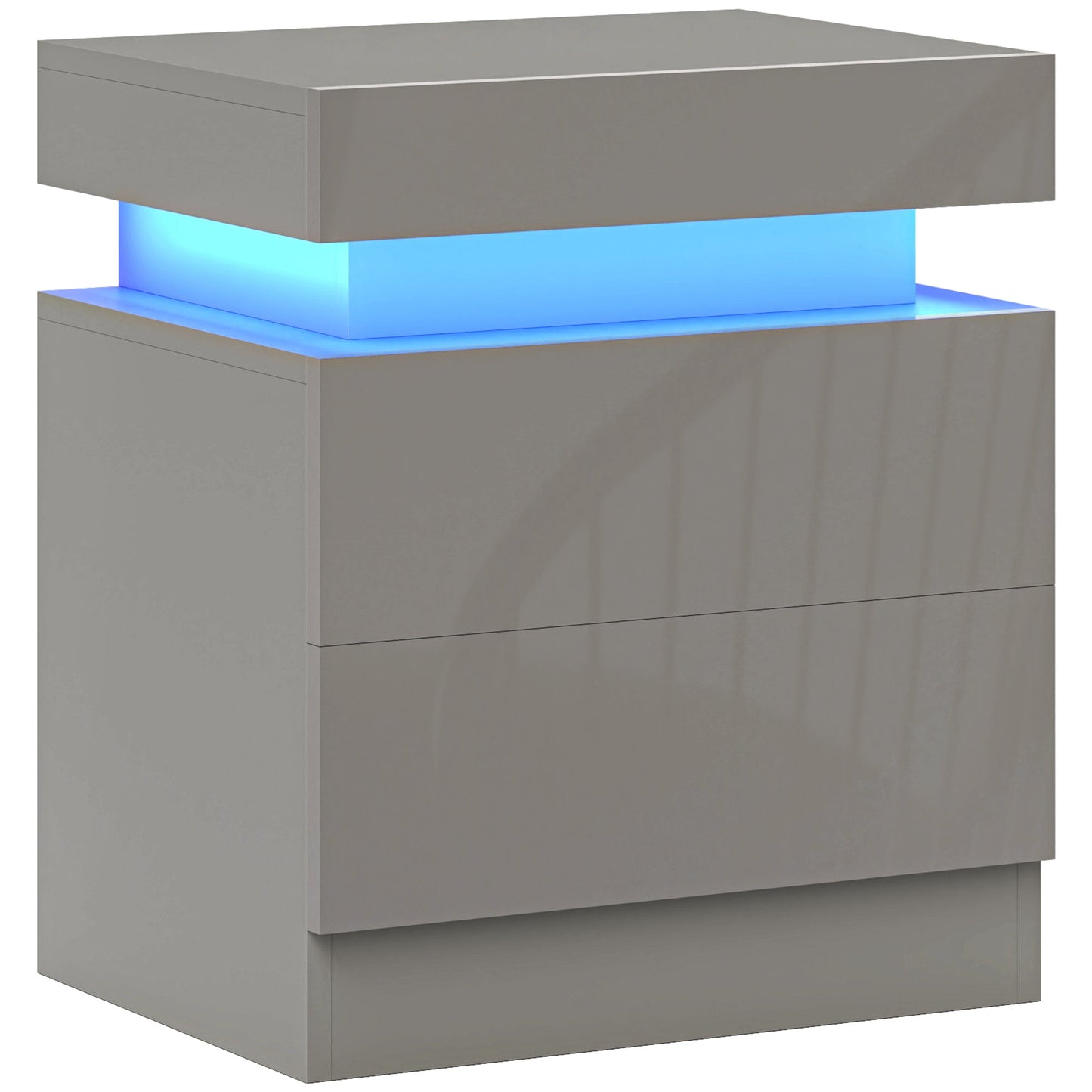 High Gloss Front Bedside Table, APP Control Nightstand with RGB LED Light and 2 Drawers, Chest of Drawers for Bedroom, Living Room, Grey
