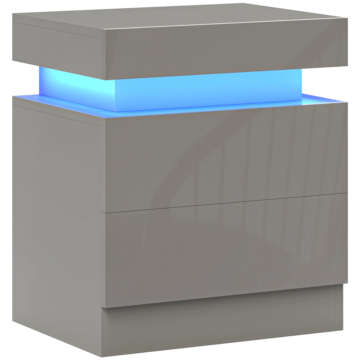 High Gloss Front Bedside Table, APP Control Nightstand with RGB LED Light and 2 Drawers, Chest of Drawers for Bedroom, Living Room, Grey