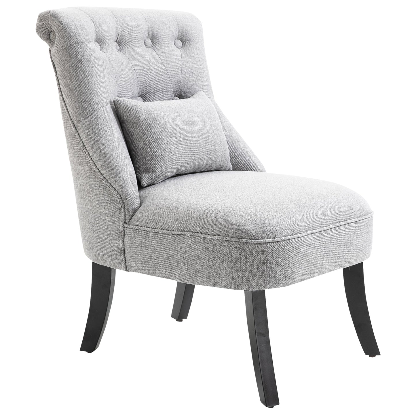 HOMCOM Fabric Single Sofa Dining Chair Tub Chair Upholstered W/ Pillow Solid Wood Leg Home Living Room Furniture Grey