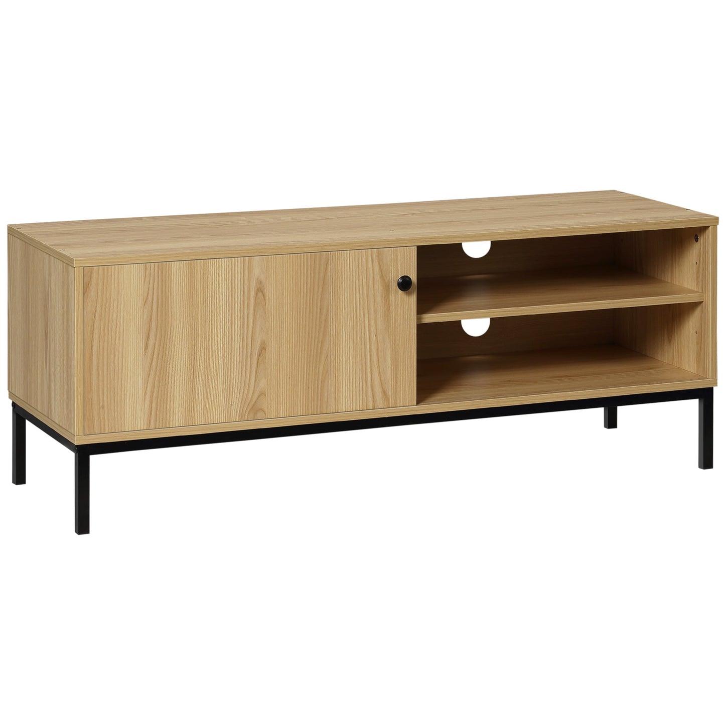 HOMCOM TV Stand Cabinet for TVs up to 50", TV Unit with 3 Compartments, Cable Management, TV Cabinet with Sliding Door for Living Room, Bedroom, Natural Wood Finish