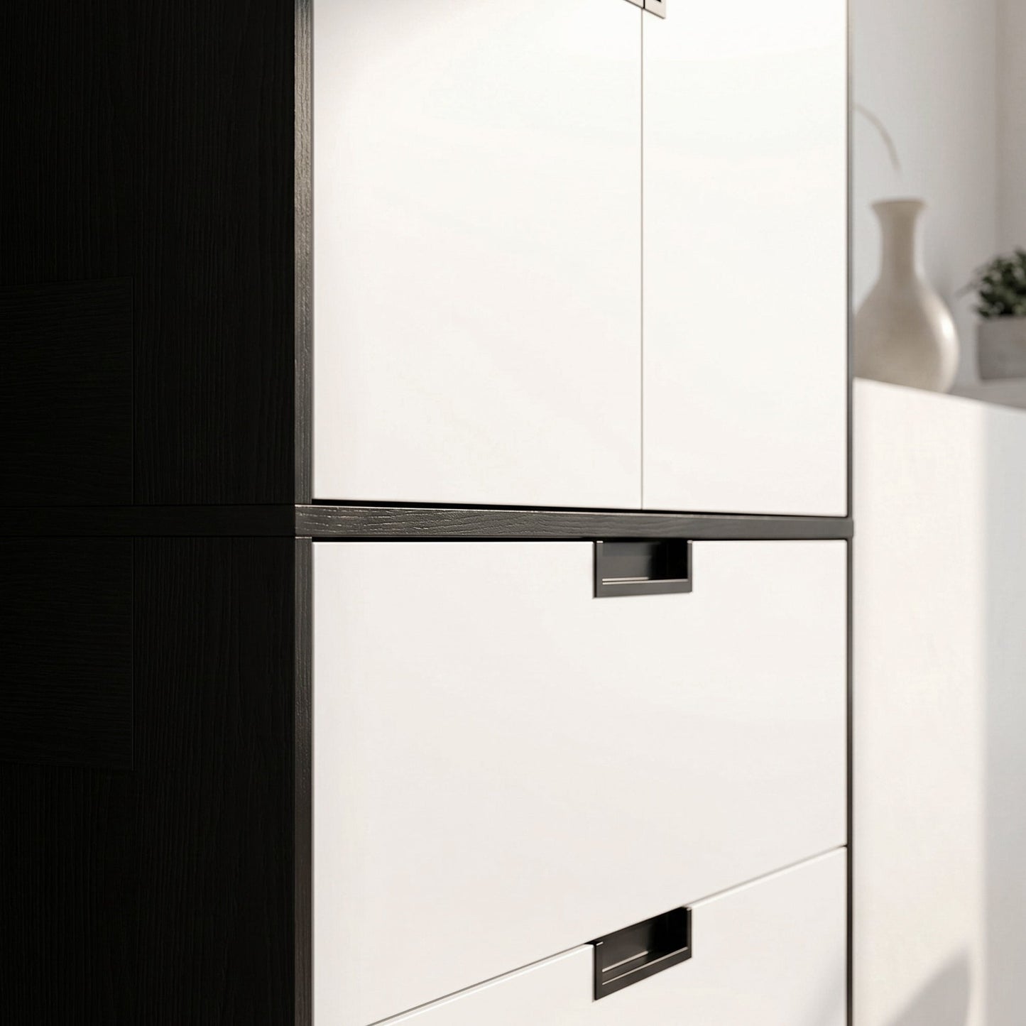 3-Drawer 2-Door Wardrobe with Hanging Rod for Clothes, Black