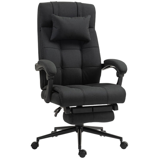 Vinsetto Office Chair Ergonomic Desk Chair, Computer Chair with Footrest & Head Pillow, 360° Swivel Recliner Chair for Home Office, Black