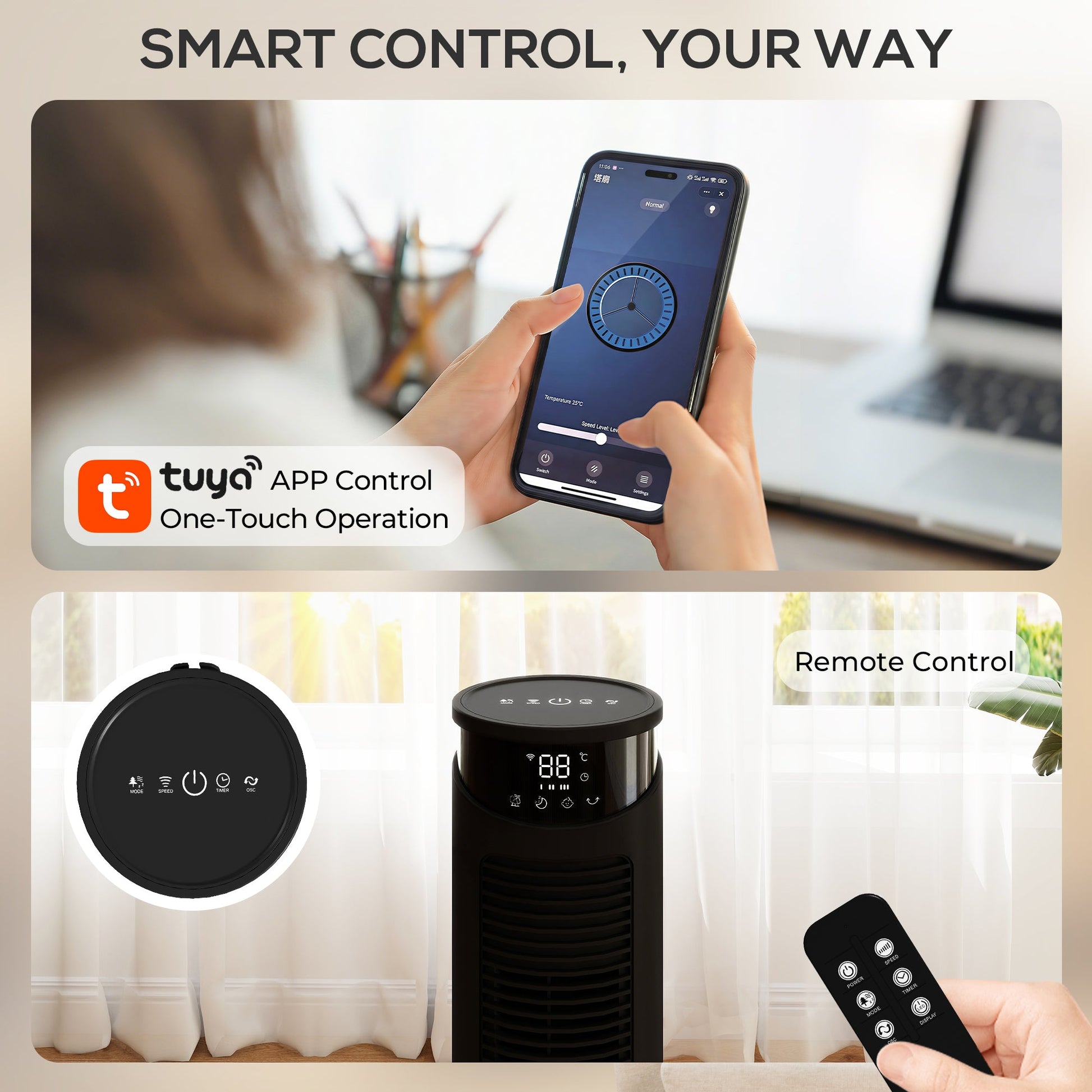 116 cm Tower Fan for Cooling, Standing Floor Fan with WiFi Control, 65° Oscillating, 12 Hour Timer, LED Display and Remote Control for Bedroom, Office, Black