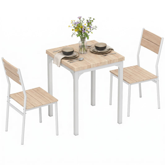 3 Pieces Modern Dining Table Set, Kitchen Table and Chairs for 2, Space Saving Design, Breakfast Nook Table Set with Steel Legs for Kitchen, Small Space, Oak Wood Effect