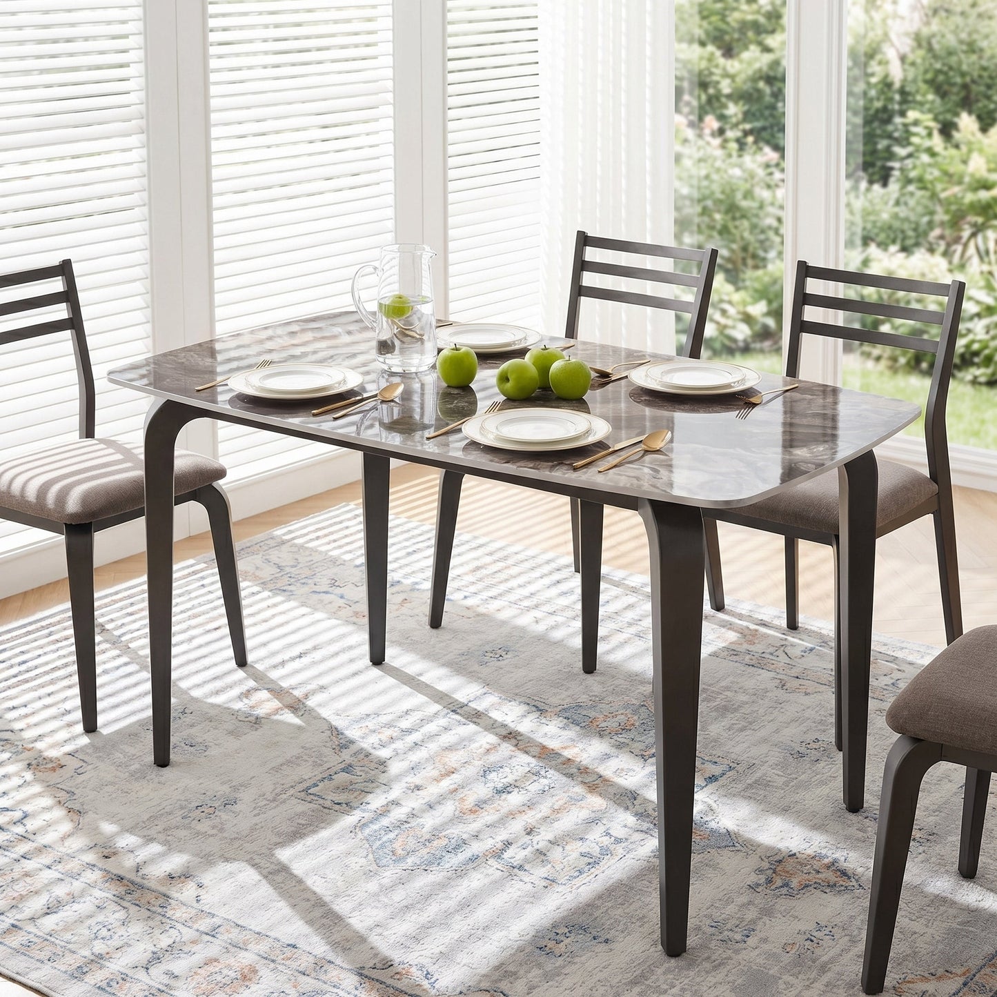 Dining Table for 4, 130W x 70D x 75H cm, Modern Kitchen Table with Sintered Stone Tabletop, Metal Legs for Dining Room, Kitchen, Living Room, Brown