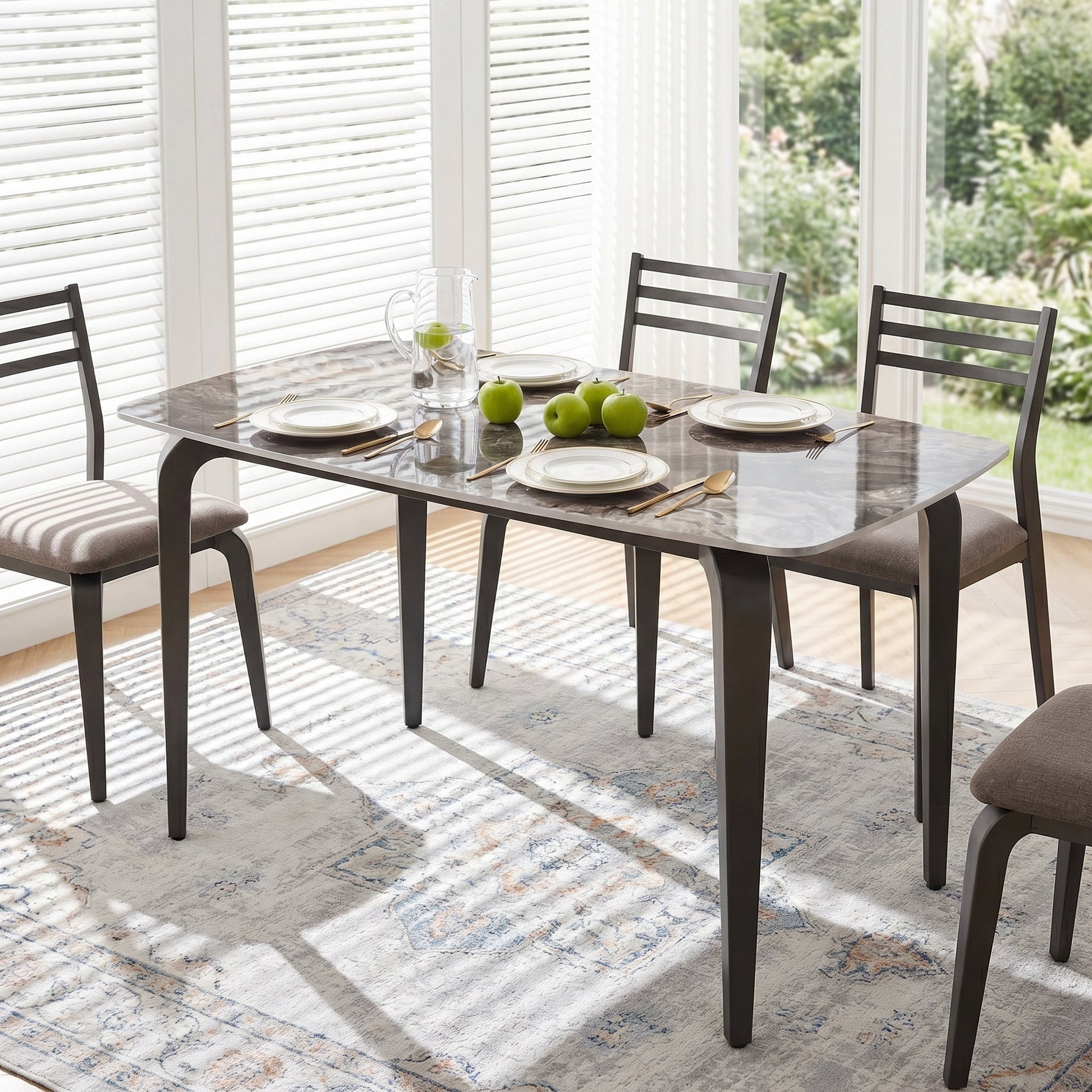 Dining Table for 4, 130W x 70D x 75H cm, Modern Kitchen Table with Sintered Stone Tabletop, Metal Legs for Dining Room, Kitchen, Living Room, Brown