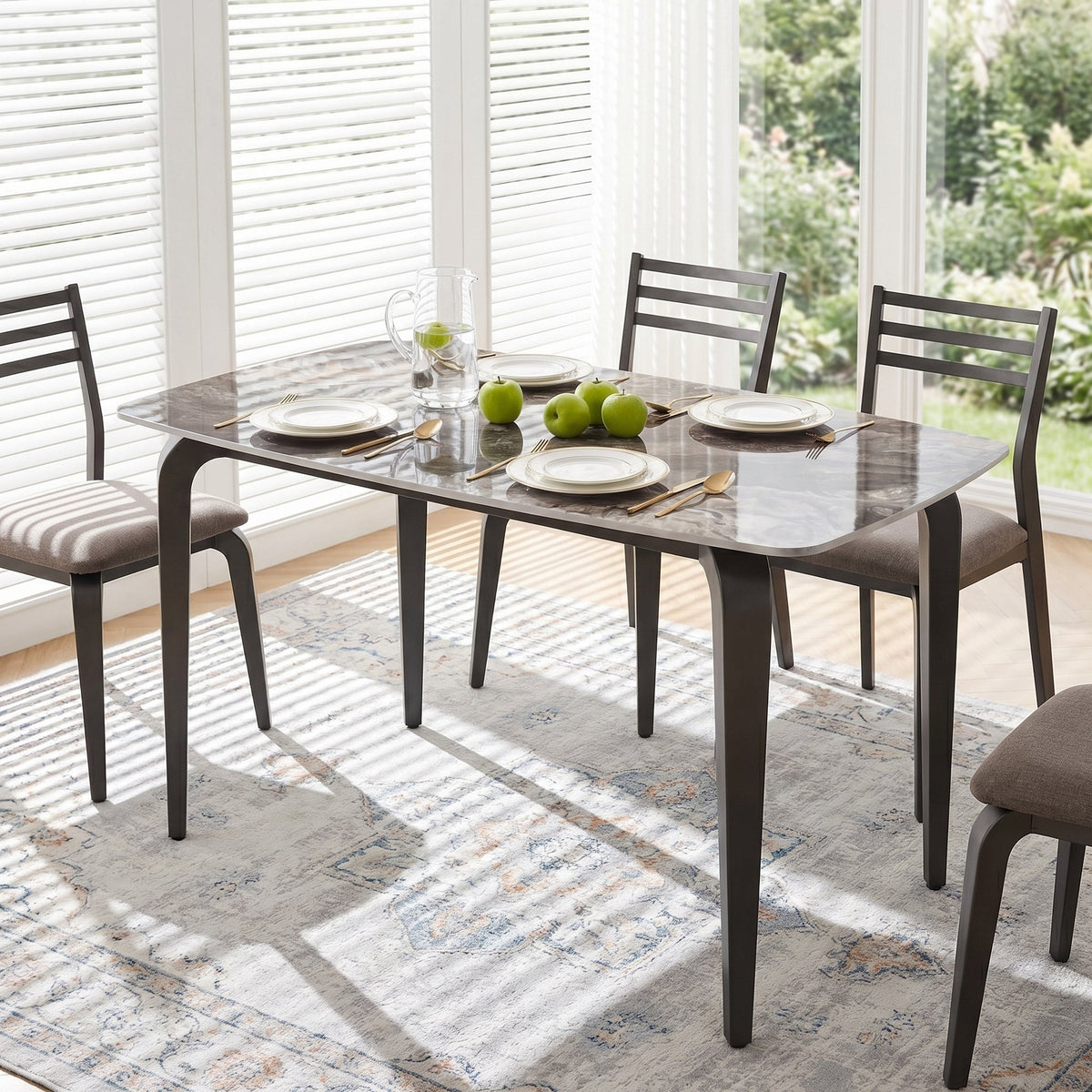 Dining Table for 4, 130W x 70D x 75H cm, Modern Kitchen Table with Sintered Stone Tabletop, Metal Legs for Dining Room, Kitchen, Living Room, Brown