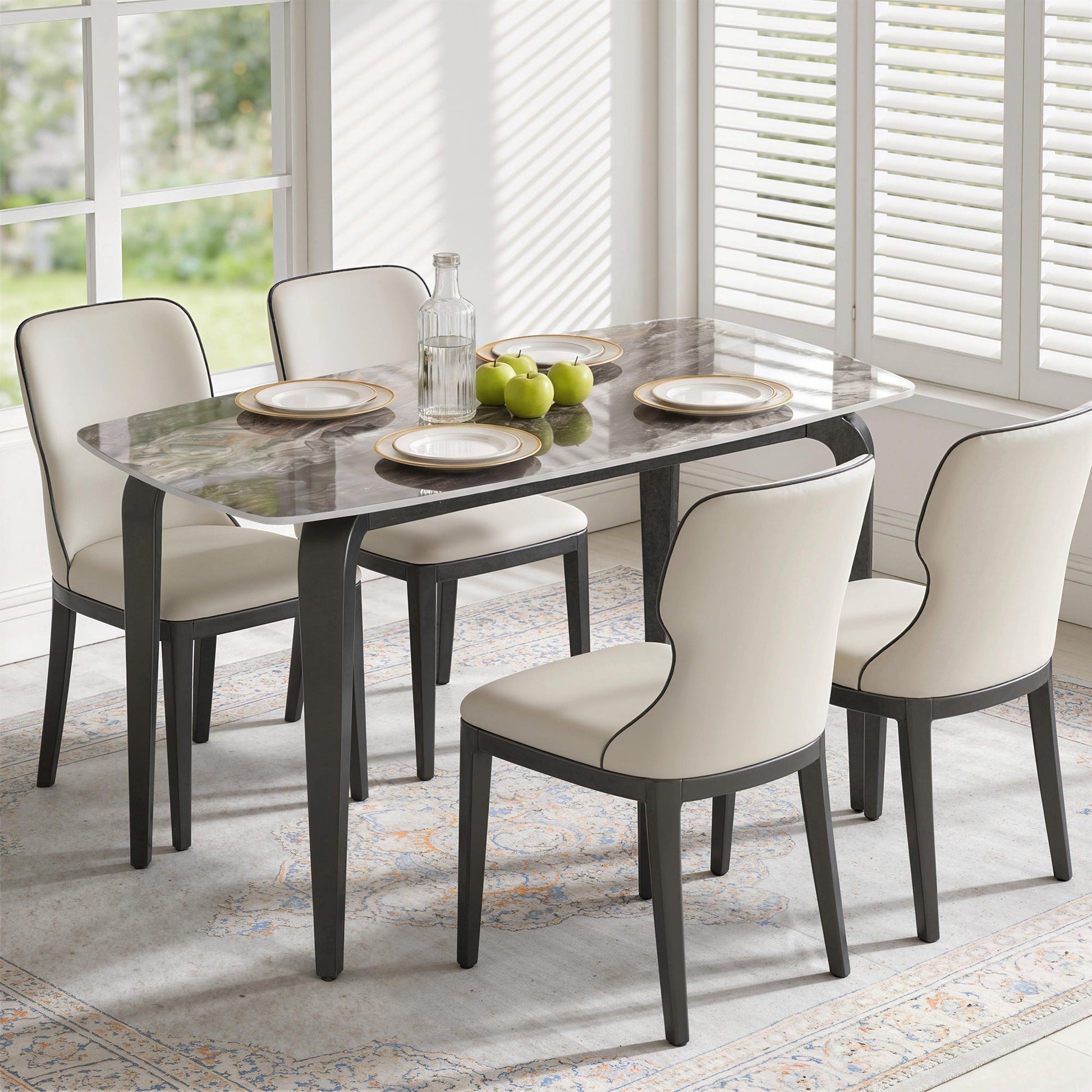 Dining Table for 4, 130W x 70D x 75H cm, Modern Kitchen Table with Sintered Stone Tabletop, Metal Legs for Dining Room, Kitchen, Living Room, Brown