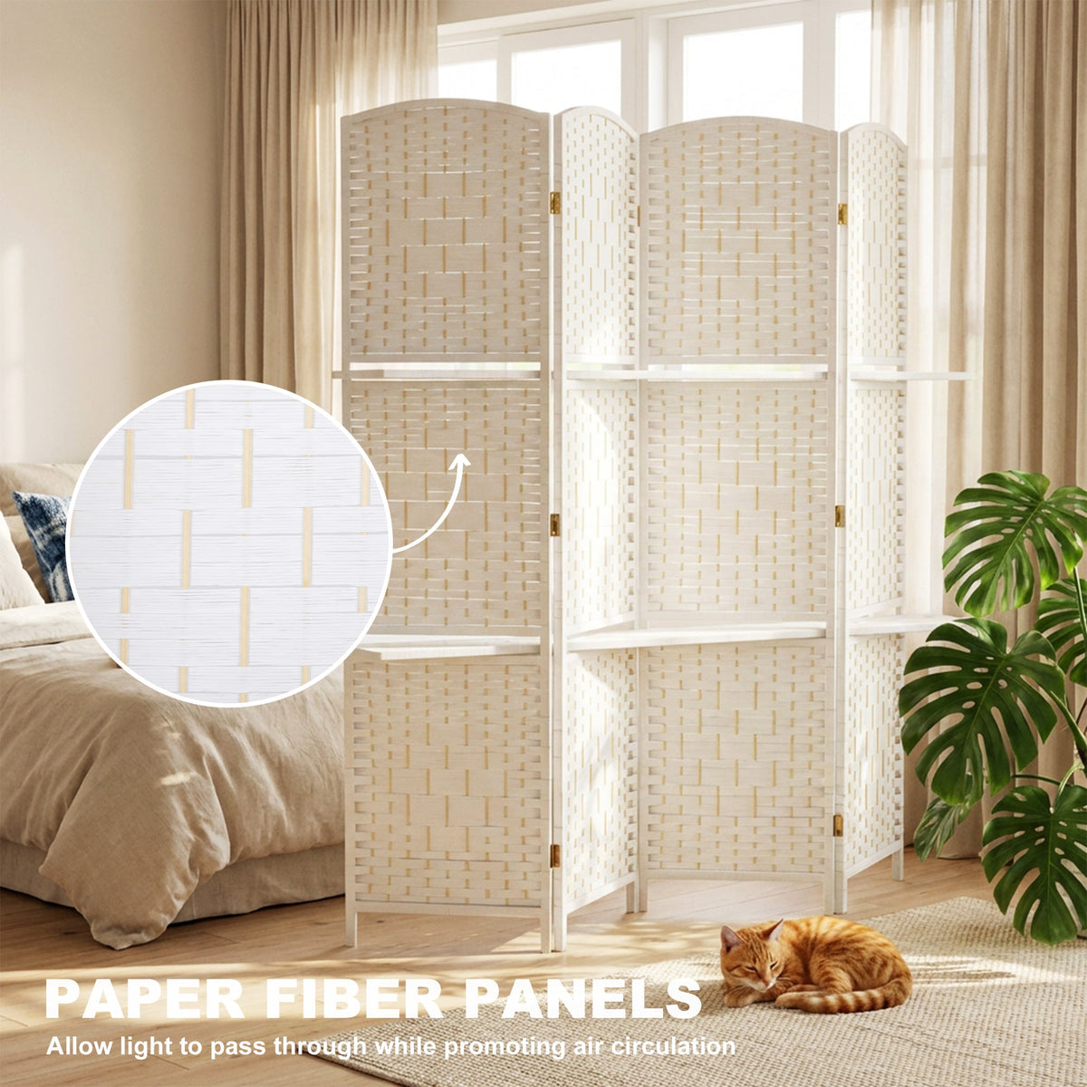 4 Panel Folding Room Divider, Freestanding Privacy Screen for Living Room, Bedroom and Office, 160 x 170cm, White